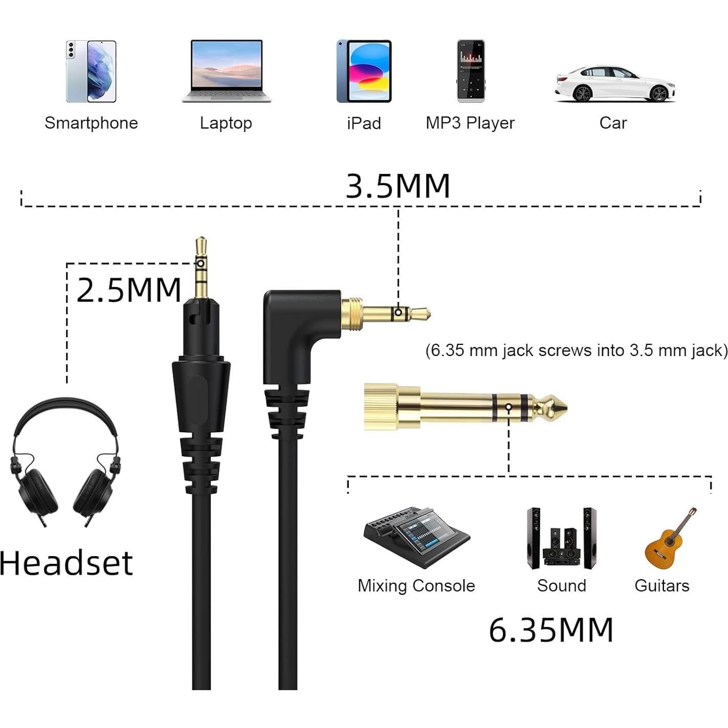 Cable de audio Sqrmekoko 1.7m para auriculares Pioneer HDJ-X7/X5/S7/CX