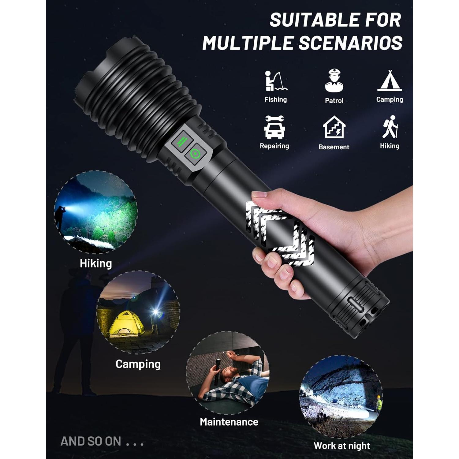 Linterna Recargable Amzyigou 600000 Lúmenes 10000mAh IP67