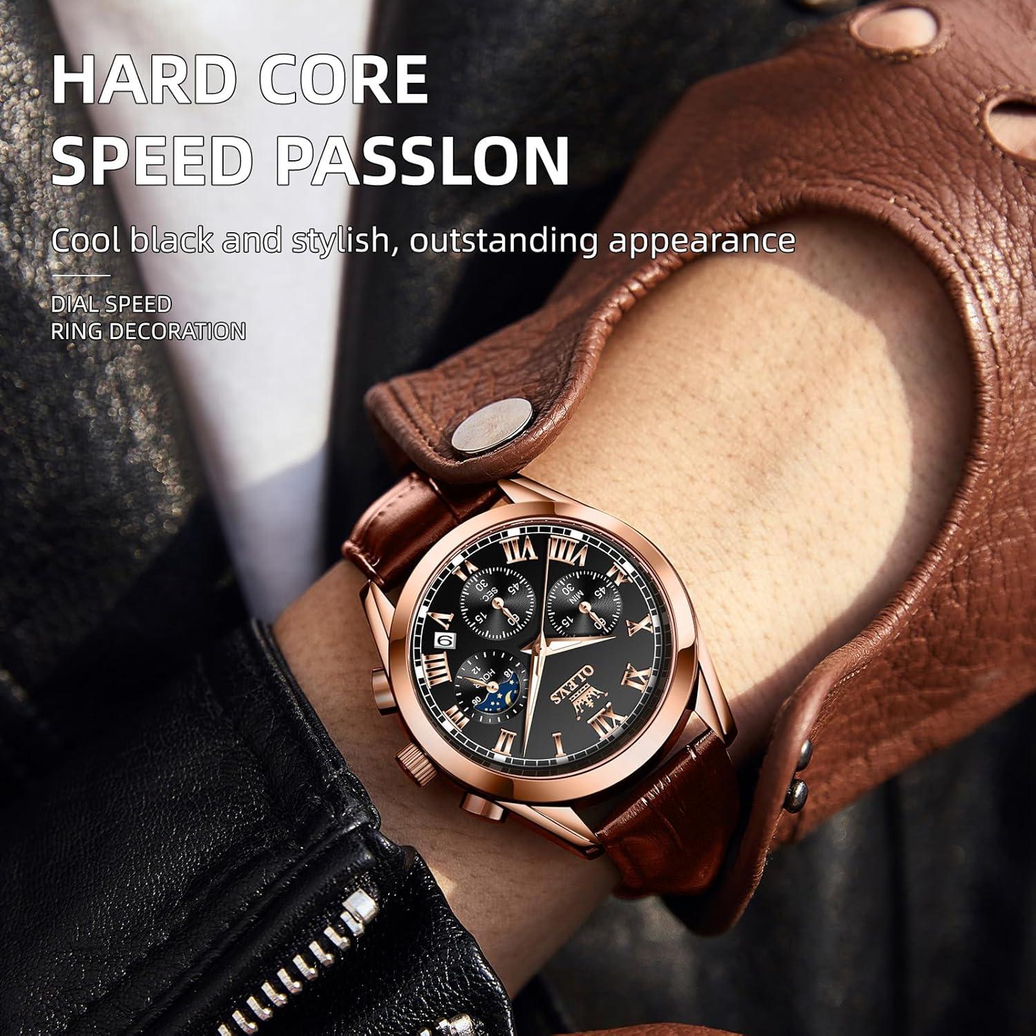 Reloj Analógico OLEVS de Cuero para Hombre - Cronógrafo, Impermeable, 40mm