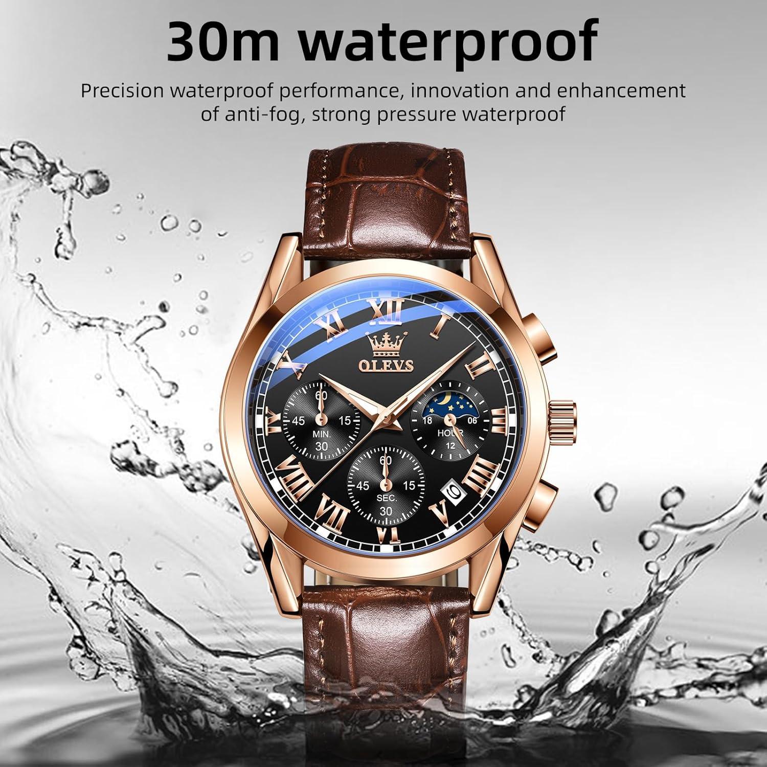 Reloj Analógico OLEVS de Cuero para Hombre - Cronógrafo, Impermeable, 40mm