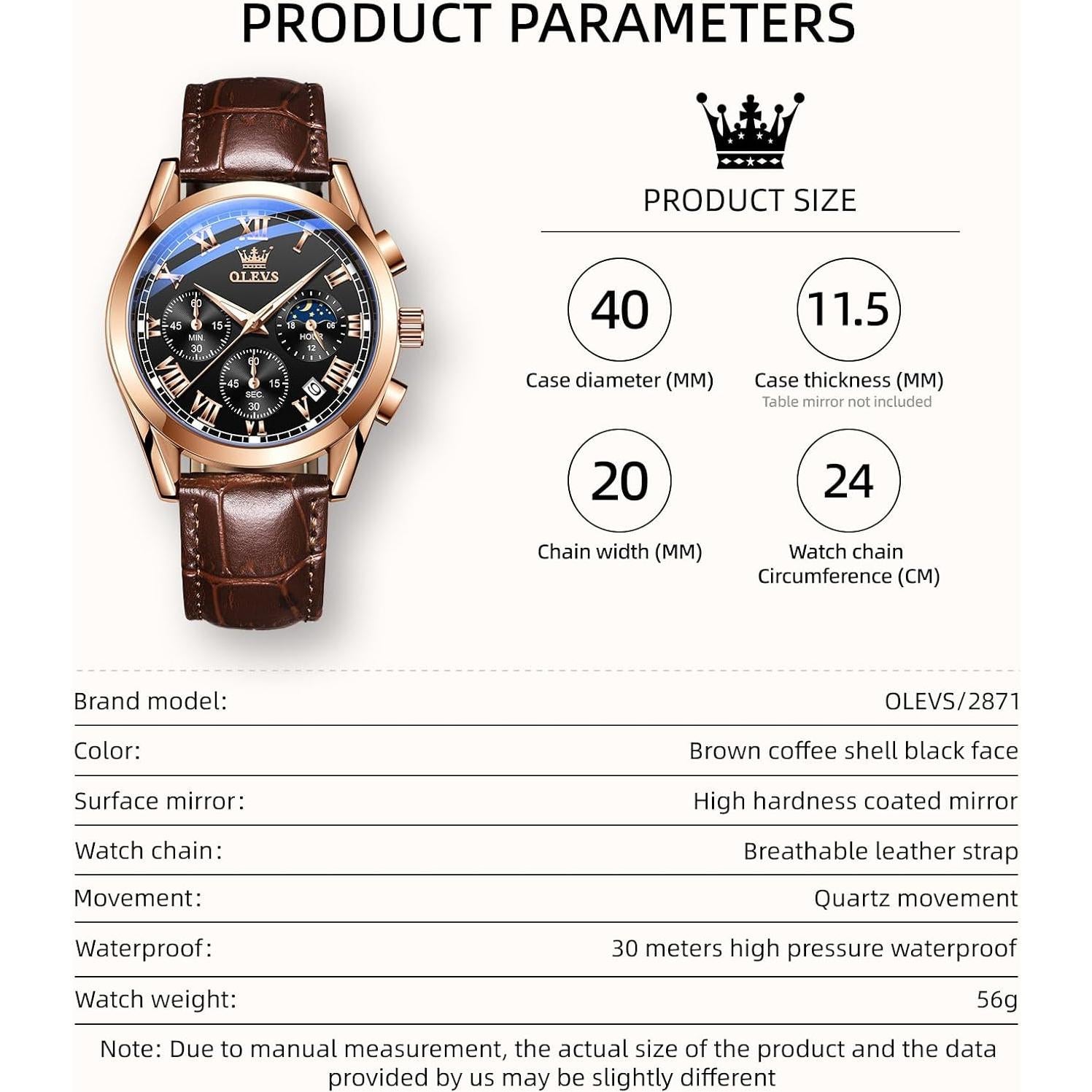 Reloj Analógico OLEVS de Cuero para Hombre - Cronógrafo, Impermeable, 40mm