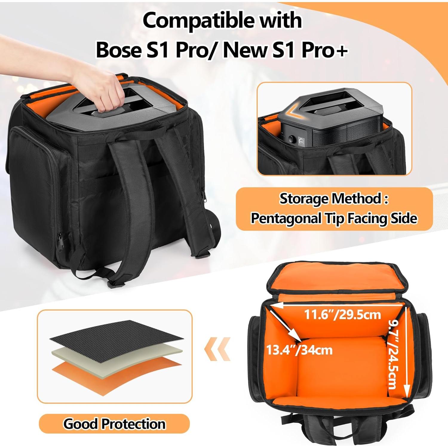 Mochila CURMIO para Altavoz Bluetooth Bose S1 Pro - 30.7x24.9x35.1 cm