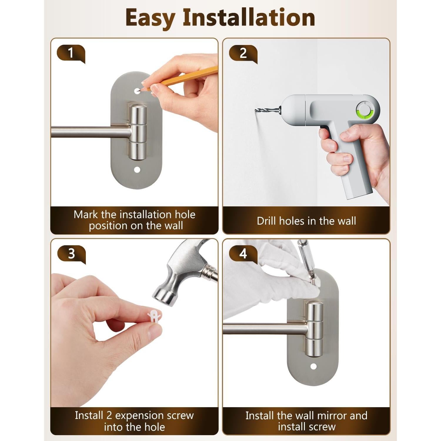 Espejo de Maquillaje Montado en Pared DECLUTTR 33 cm 15X Aumento