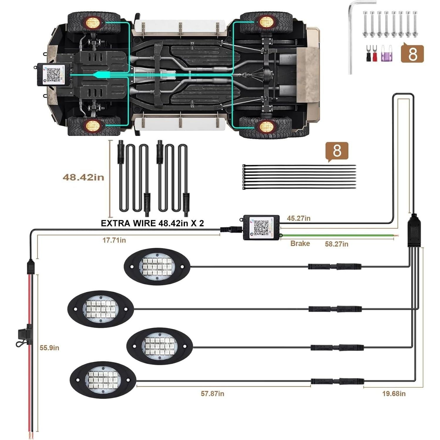 Kit de Luces LED RGB Rock Fimker 4 Pods 12V Multicolor