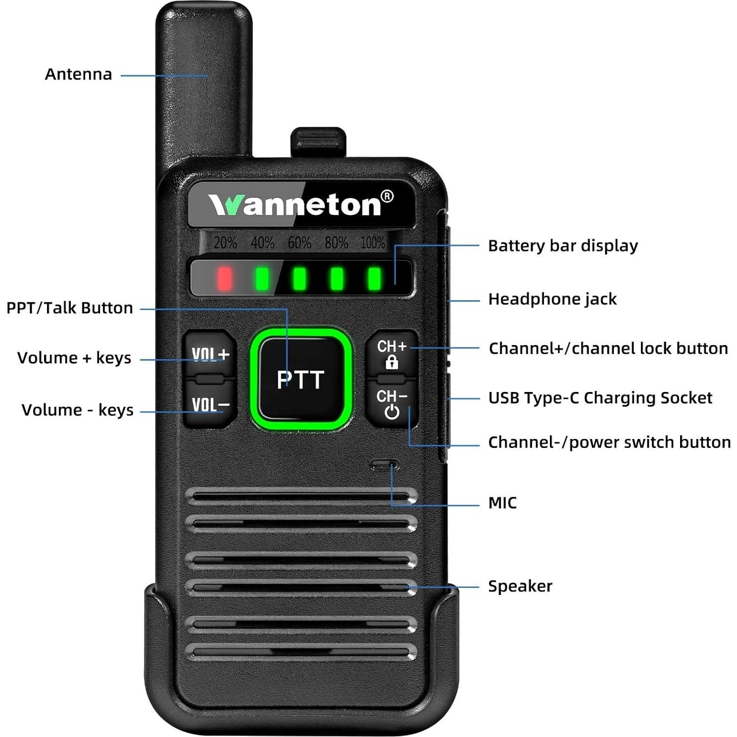 Walkie Talkies Inalámbricos Wanneton RT22PRO 2 Pack Recargables