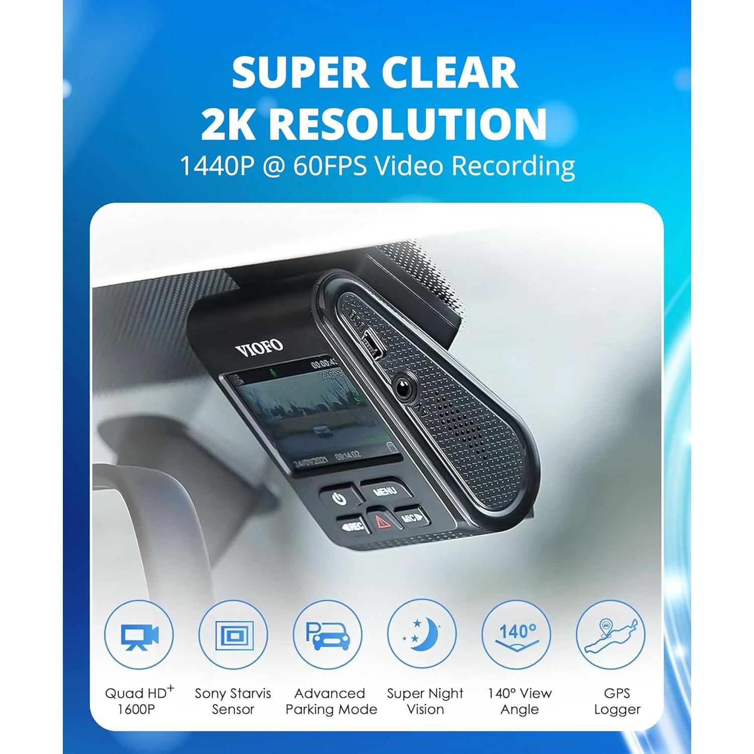 Cámara Dash VIOFO A119 V3 2K 2560x1440P GPS 140°