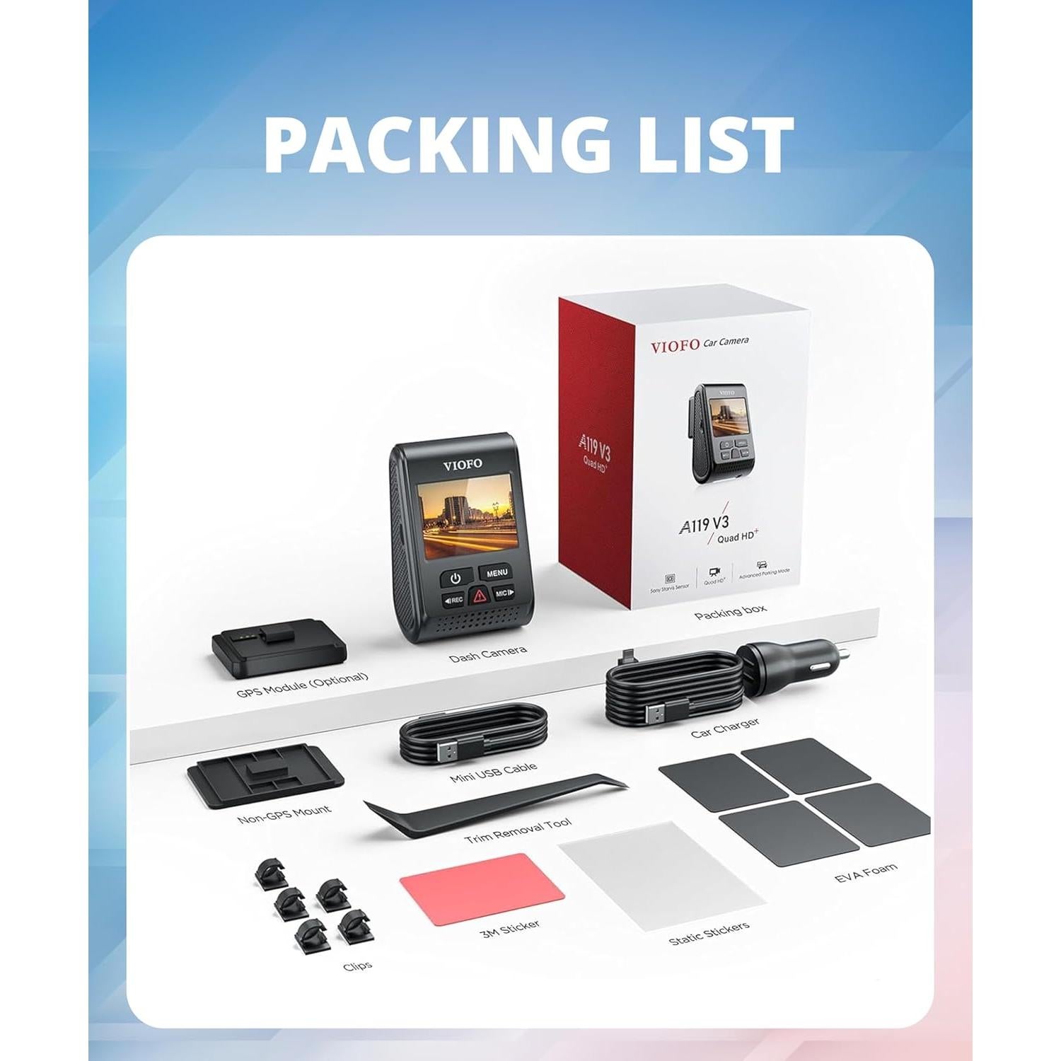 Cámara Dash VIOFO A119 V3 2K 2560x1440P GPS 140°