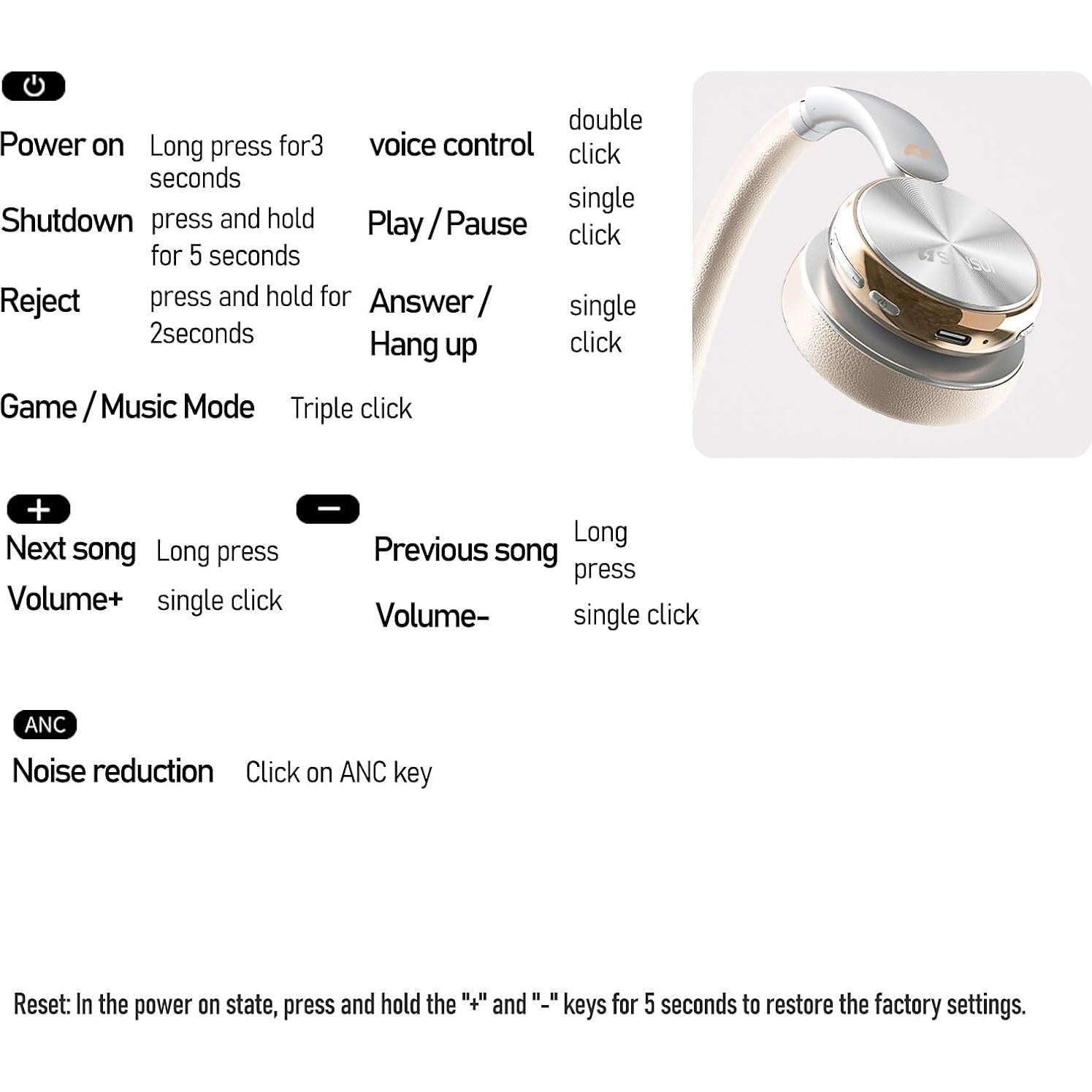 Auriculares Inalámbricos SANSUI DT11 Bluetooth 5.4 ANC 50H Batería