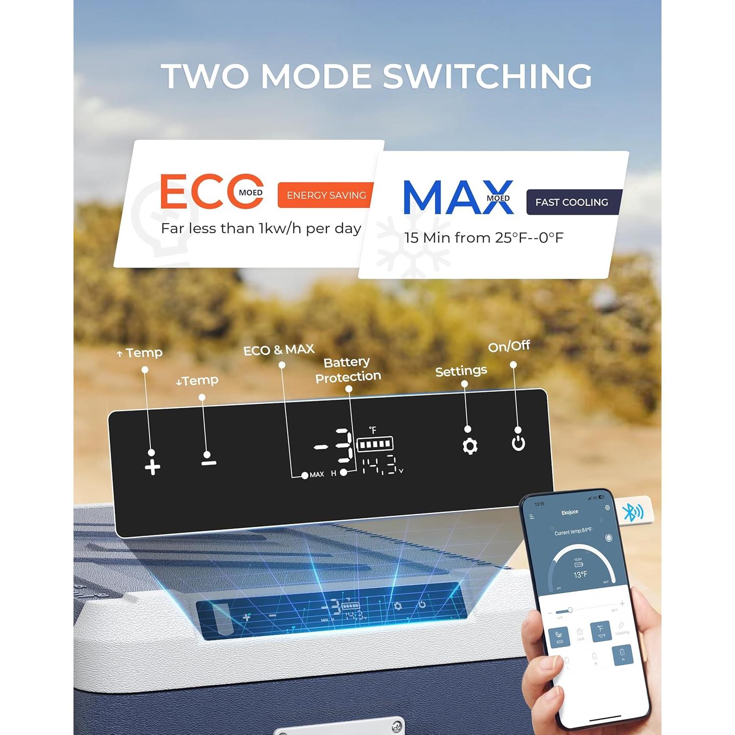 Refrigerador Portátil EKOJUCE 68QT 12V/220V Control APP -20°C