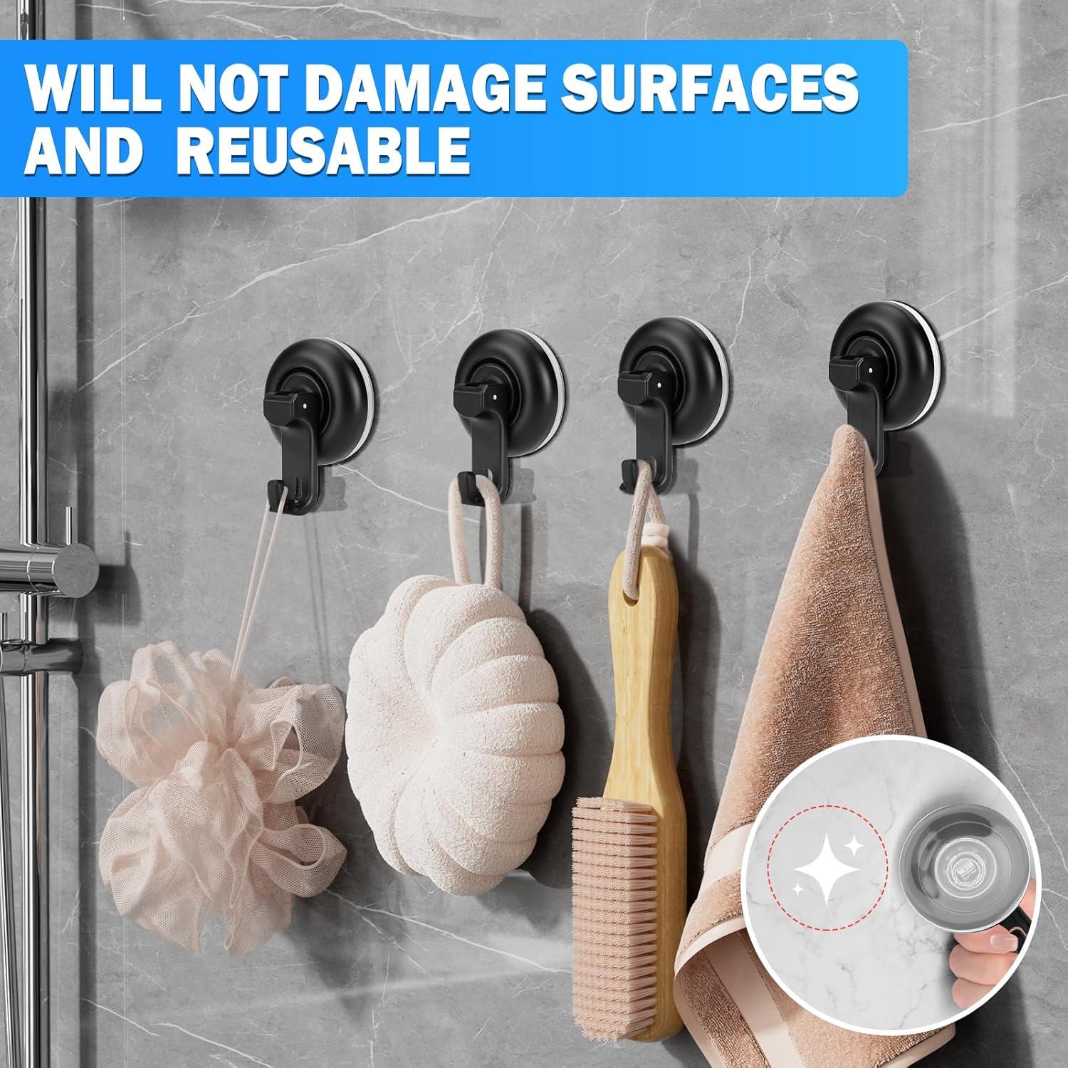 Ganchos de Ventosa TACGEA para Ducha - 4 Paquete Negro