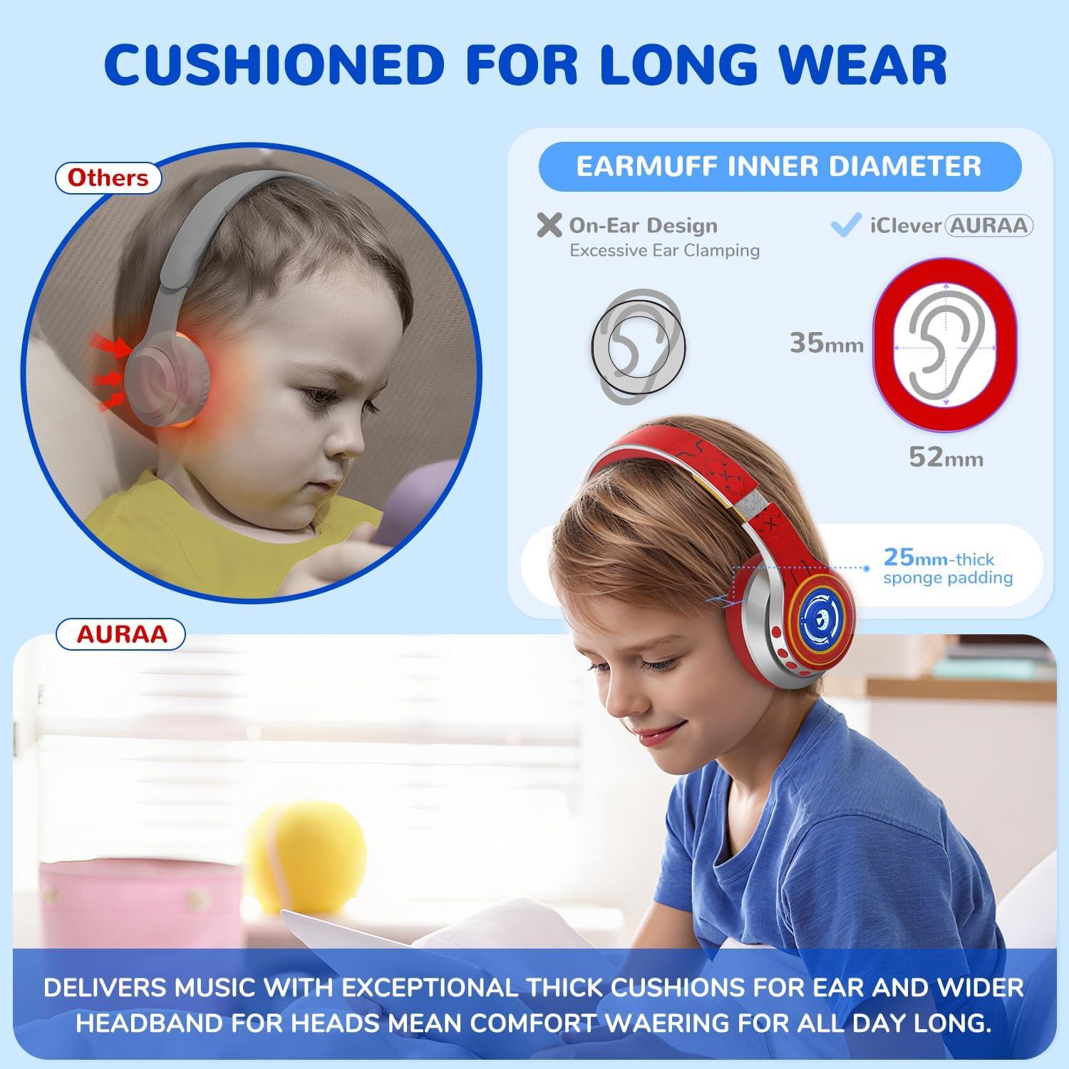 Auriculares iClever Auraa ANC Niños Bluetooth 6.0 Plata
