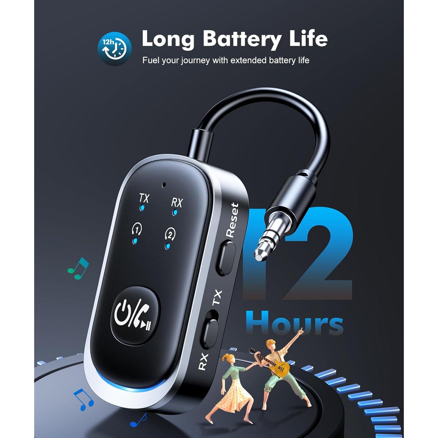 Transmisor Receptor Bluetooth 5.3 RIWUSI 2 en 1 3.5mm