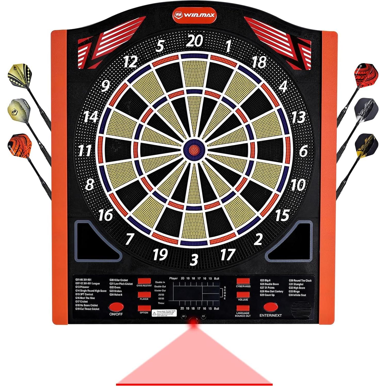 Diana Electrónica Profesional Win.Max WMG42450, 34 Juegos, 350 Modos, 12 Dardos