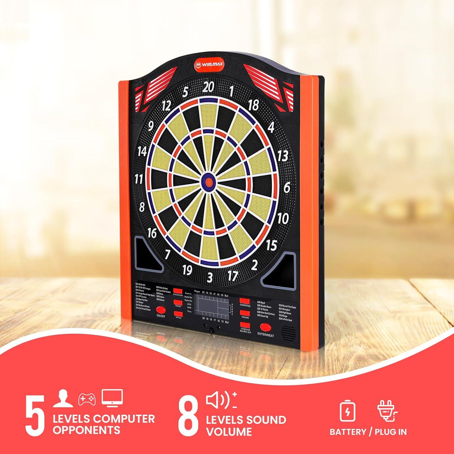 Diana Electrónica Profesional Win.Max WMG42450, 34 Juegos, 350 Modos, 12 Dardos