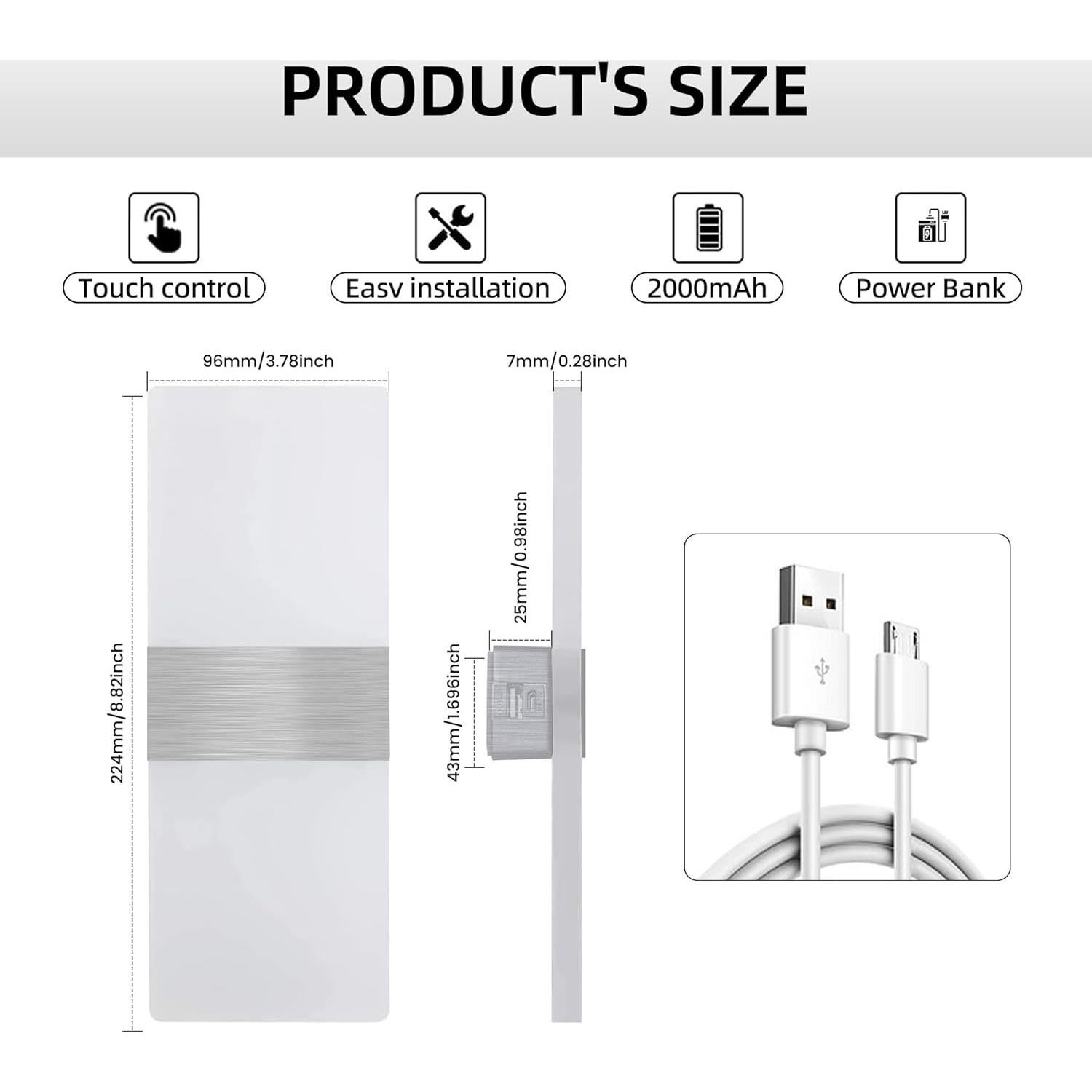 Apliques de Pared LED MEHIDFY 2 Unidades Regulables Blanco