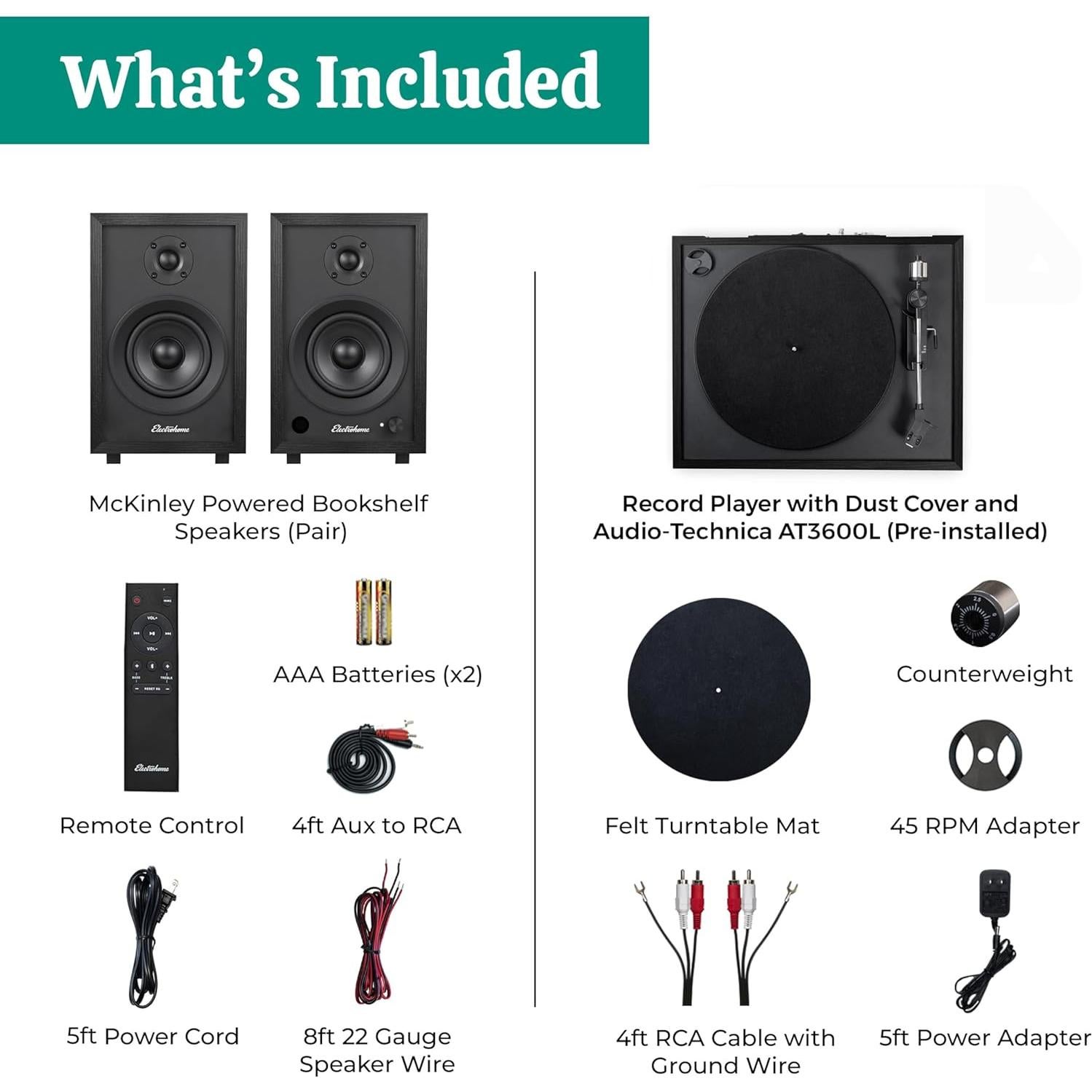 Sistema Estéreo de Tocadiscos Electrohome Montrose con Altavoces
