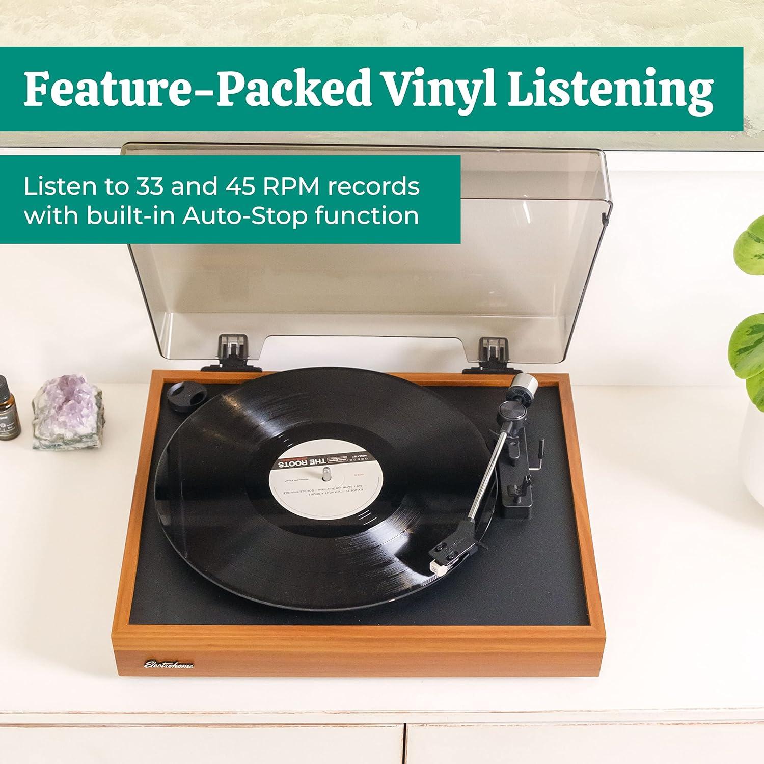 Reproductor de Vinilo Electrohome Montrose RR35 con Estiló Audio-Technica