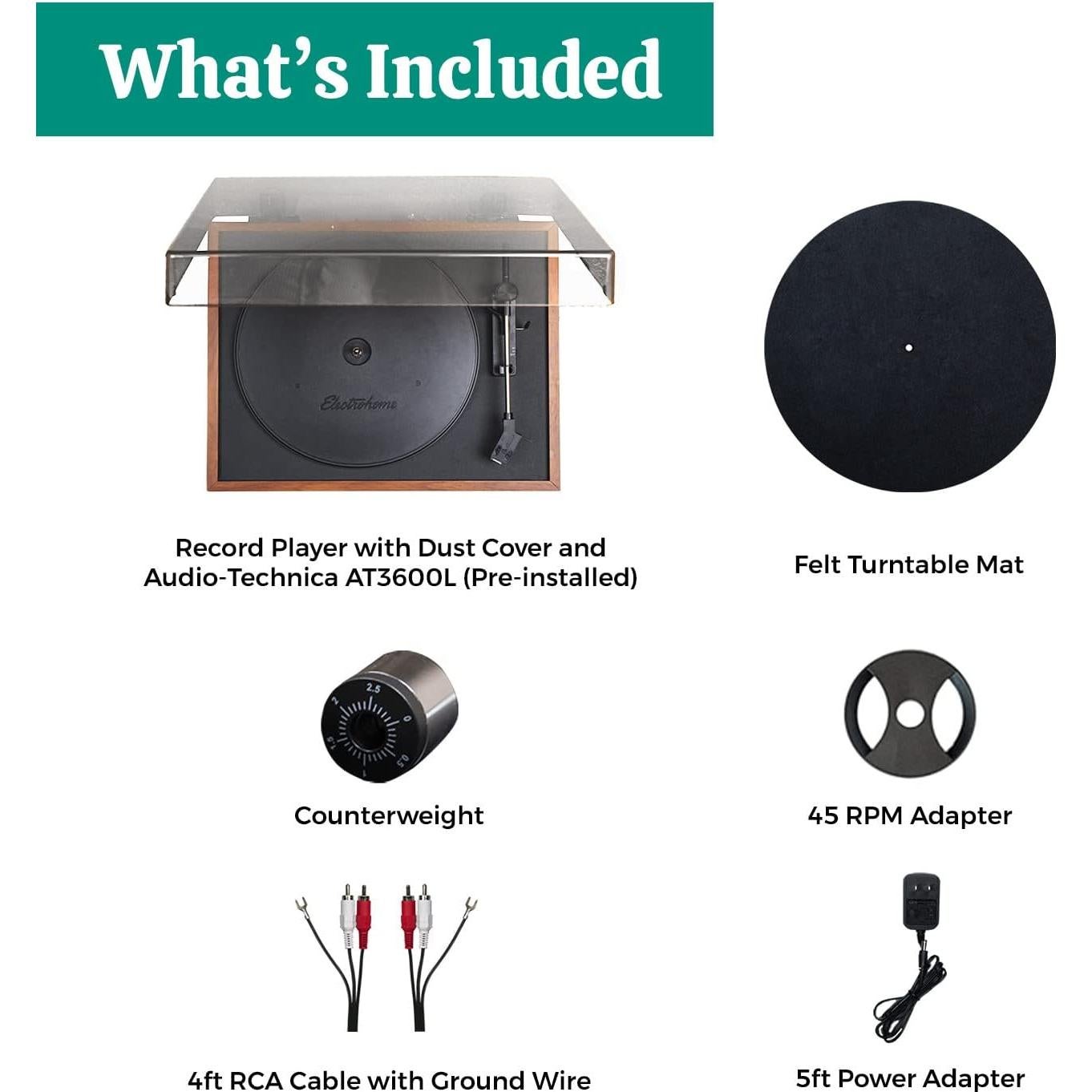 Reproductor de Vinilo Electrohome Montrose RR35 con Estiló Audio-Technica