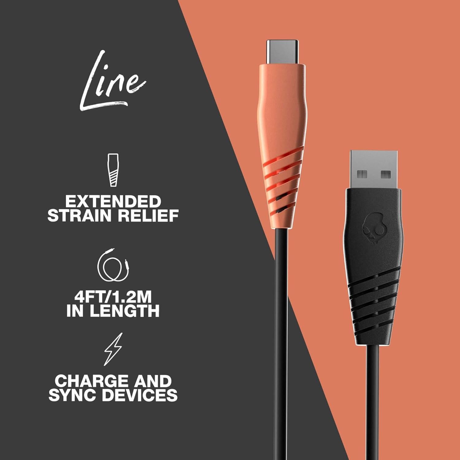 Cable de Carga Rápida USB Skullcandy LINE 1.22m Negro/Naranja