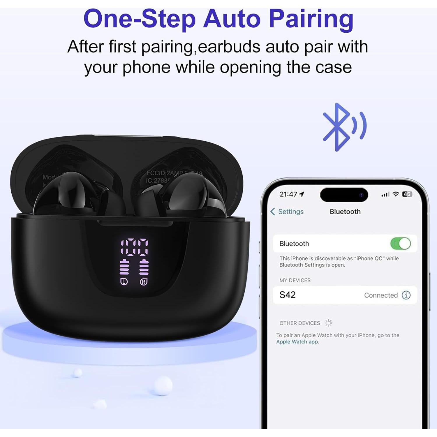 Auriculares Inalámbricos Bluetooth 5.3 Negro con Cancelación de Ruido