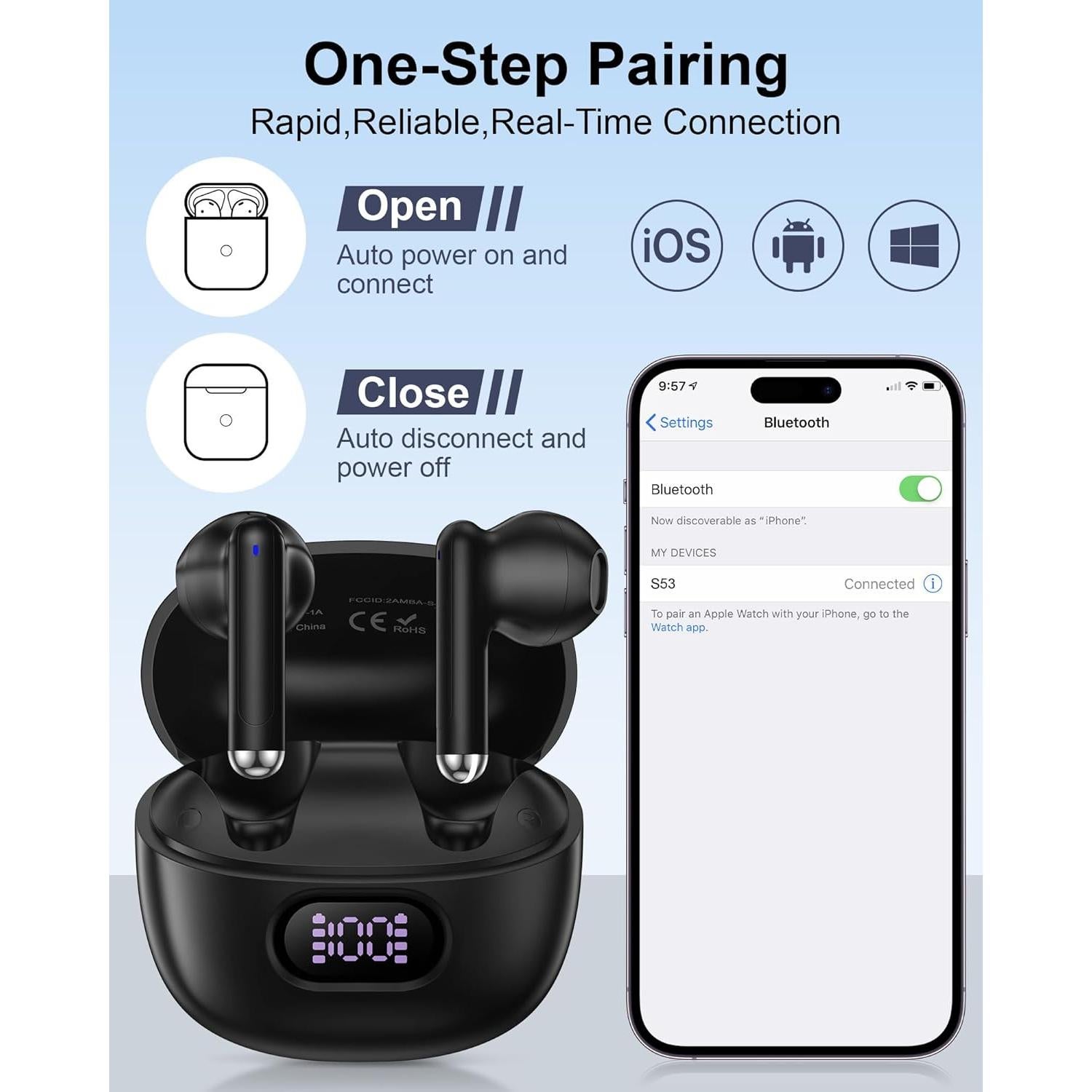 Auriculares Inalámbricos Bluetooth 5.3 S53 con Graves Profundos