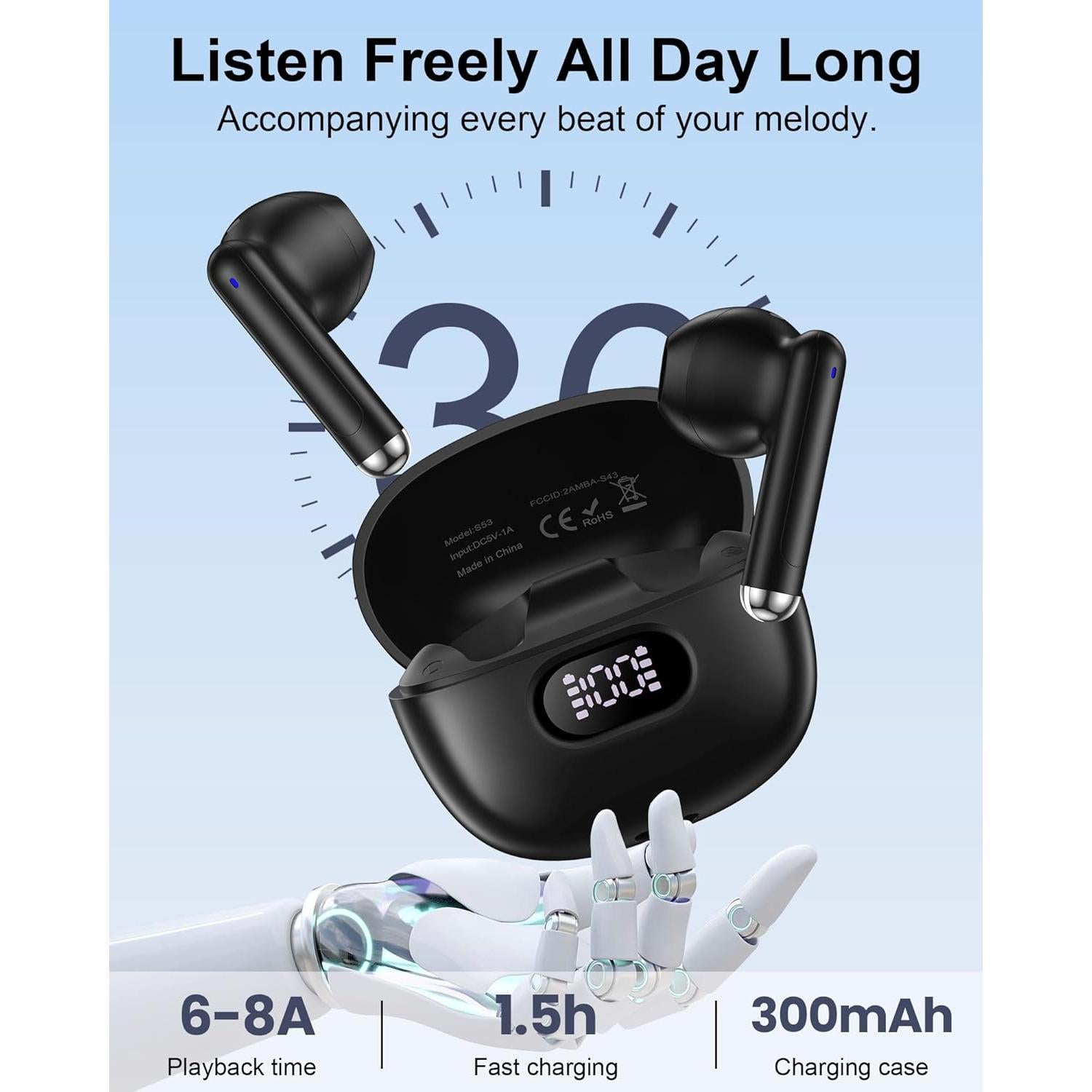 Auriculares Inalámbricos Bluetooth 5.3 S53 con Graves Profundos