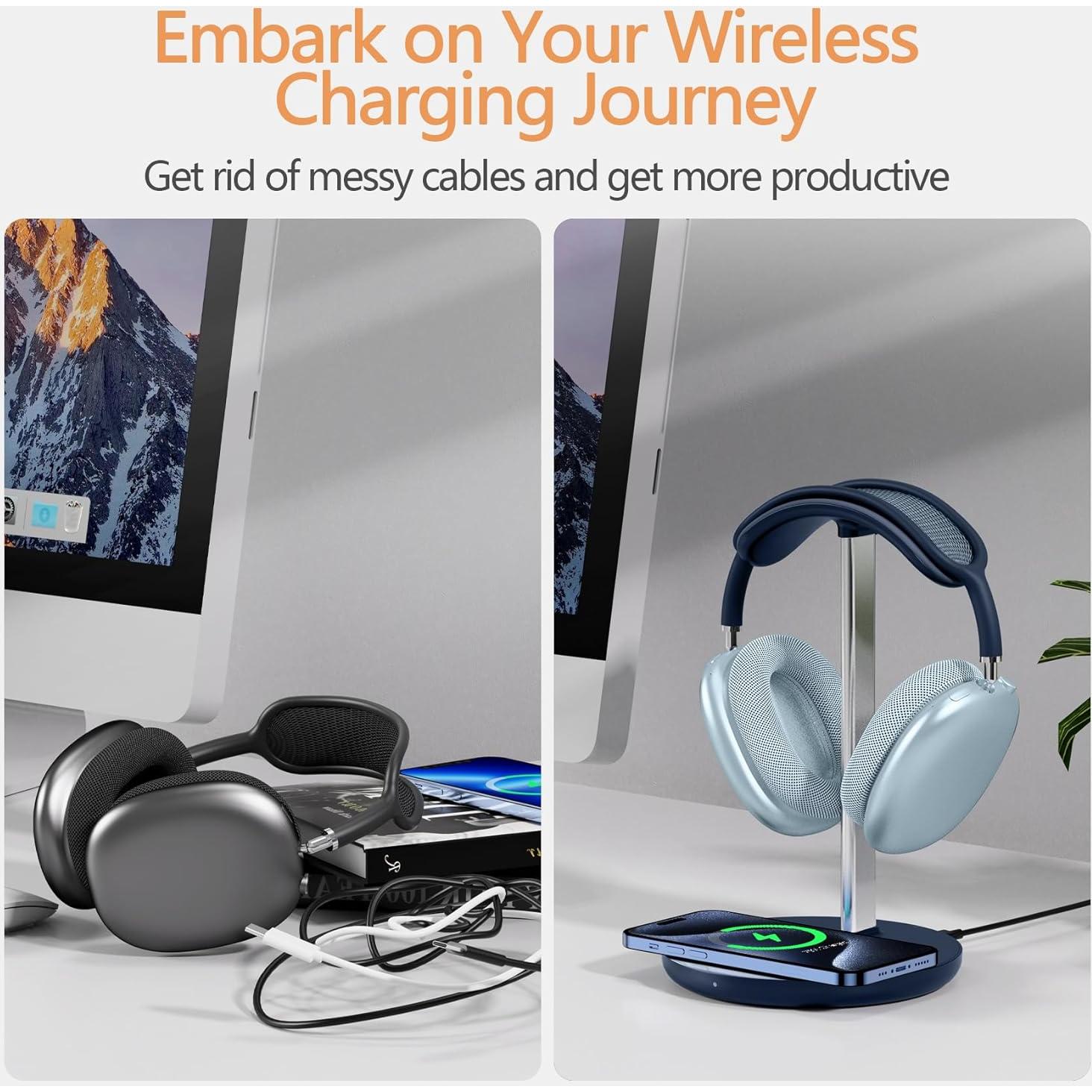 Soporte para Auriculares con Cargador Inalámbrico Hiwe 2 en 1