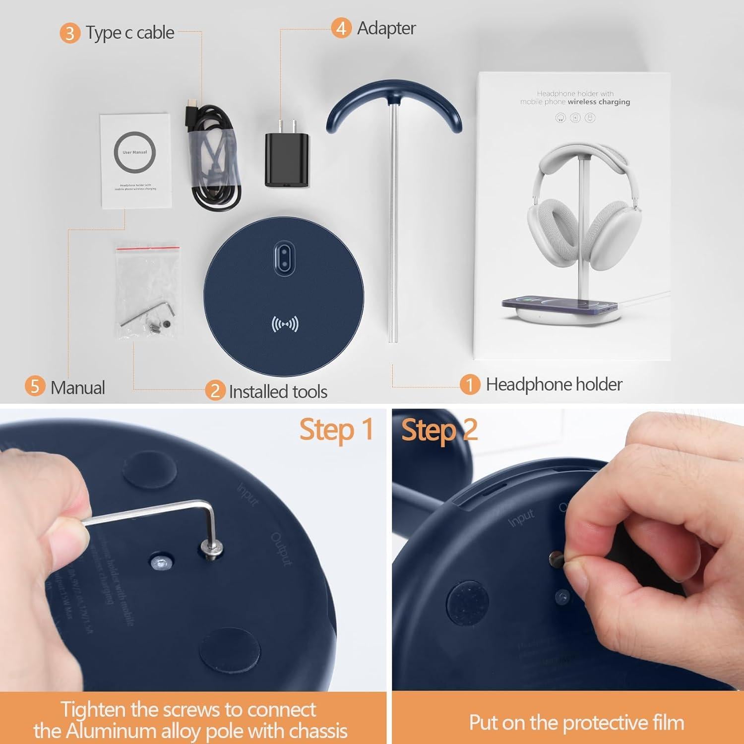 Soporte para Auriculares con Cargador Inalámbrico Hiwe 2 en 1