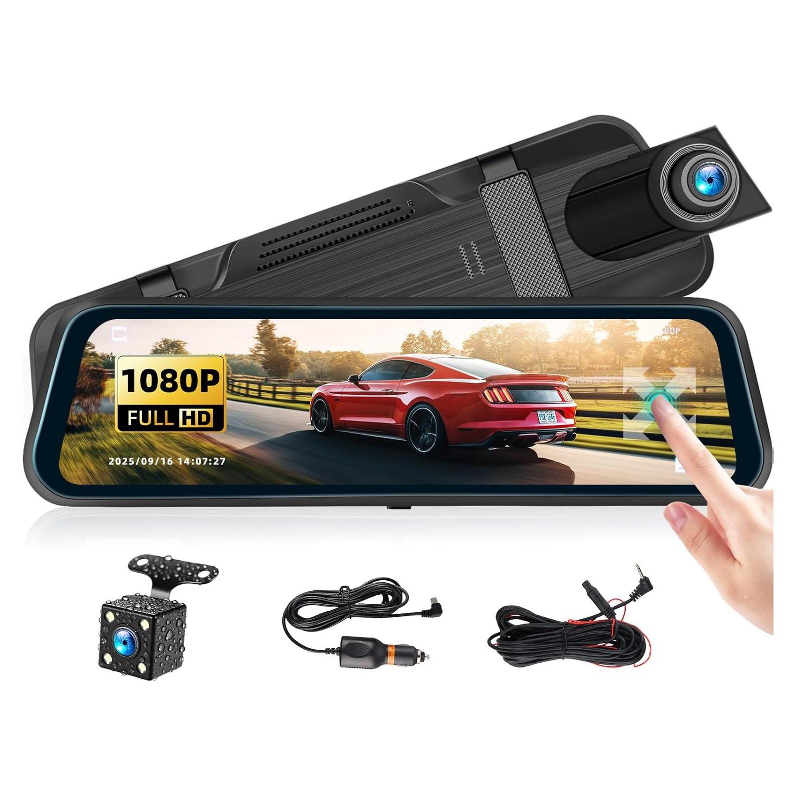 Espejo Retrovisor con Cámara Dual 1080P AMprime 24.5cm