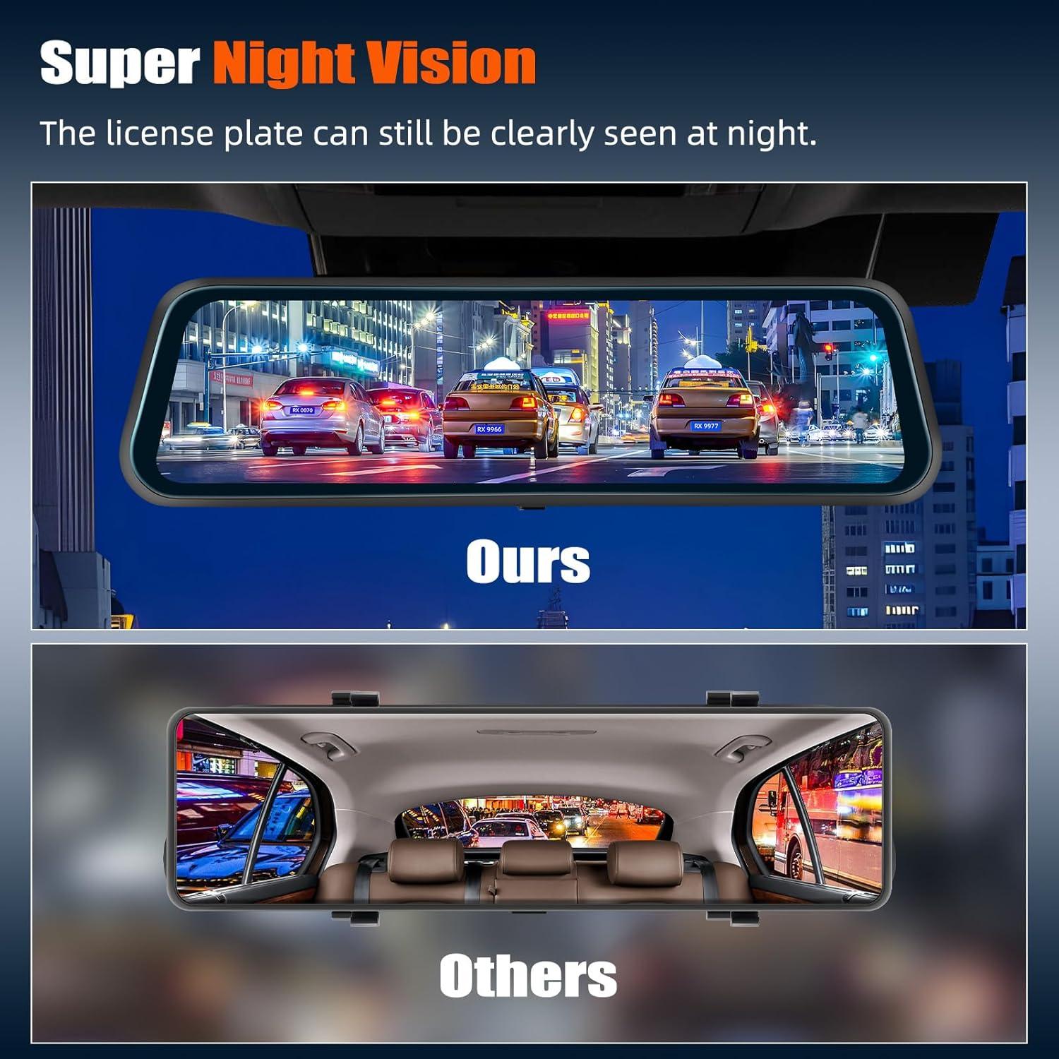 Espejo Retrovisor con Cámara Dual 1080P AMprime 24.5cm