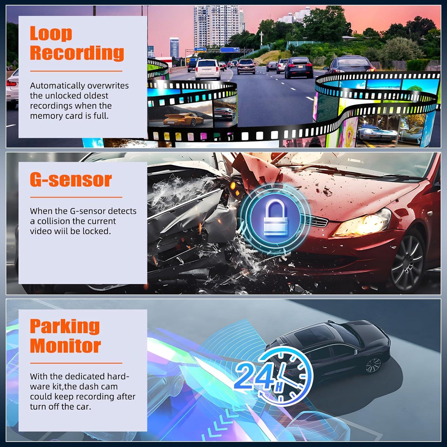 Espejo Retrovisor con Cámara Dual 1080P AMprime 24.5cm