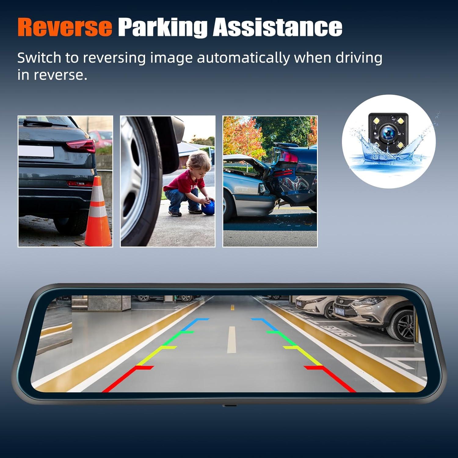 Espejo Retrovisor con Cámara Dual 1080P AMprime 24.5cm