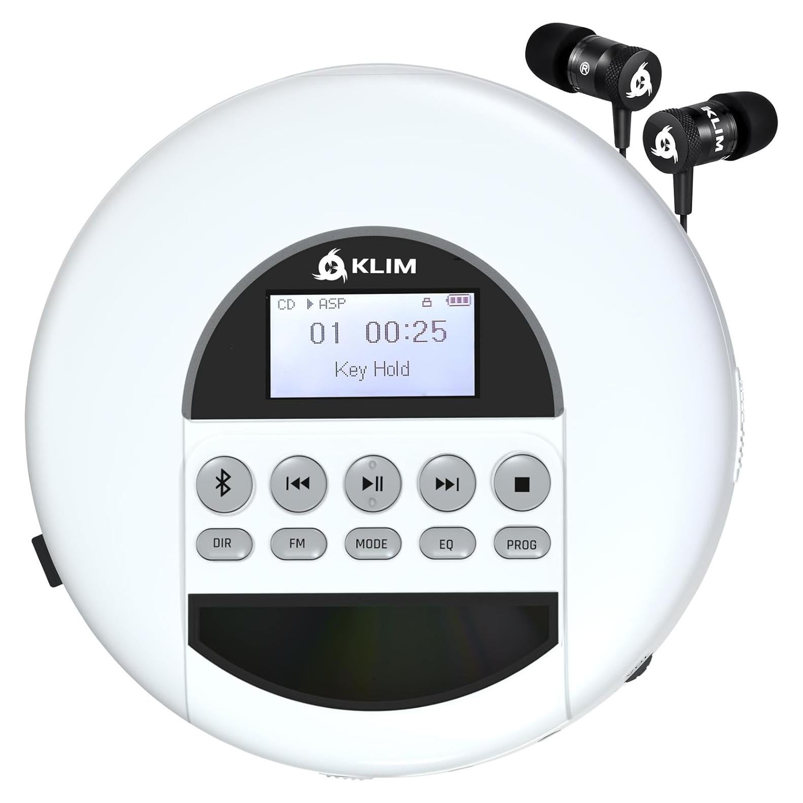 Reproductor de CD Portátil KLIM Nomad Blanco con Bluetooth y Auriculares