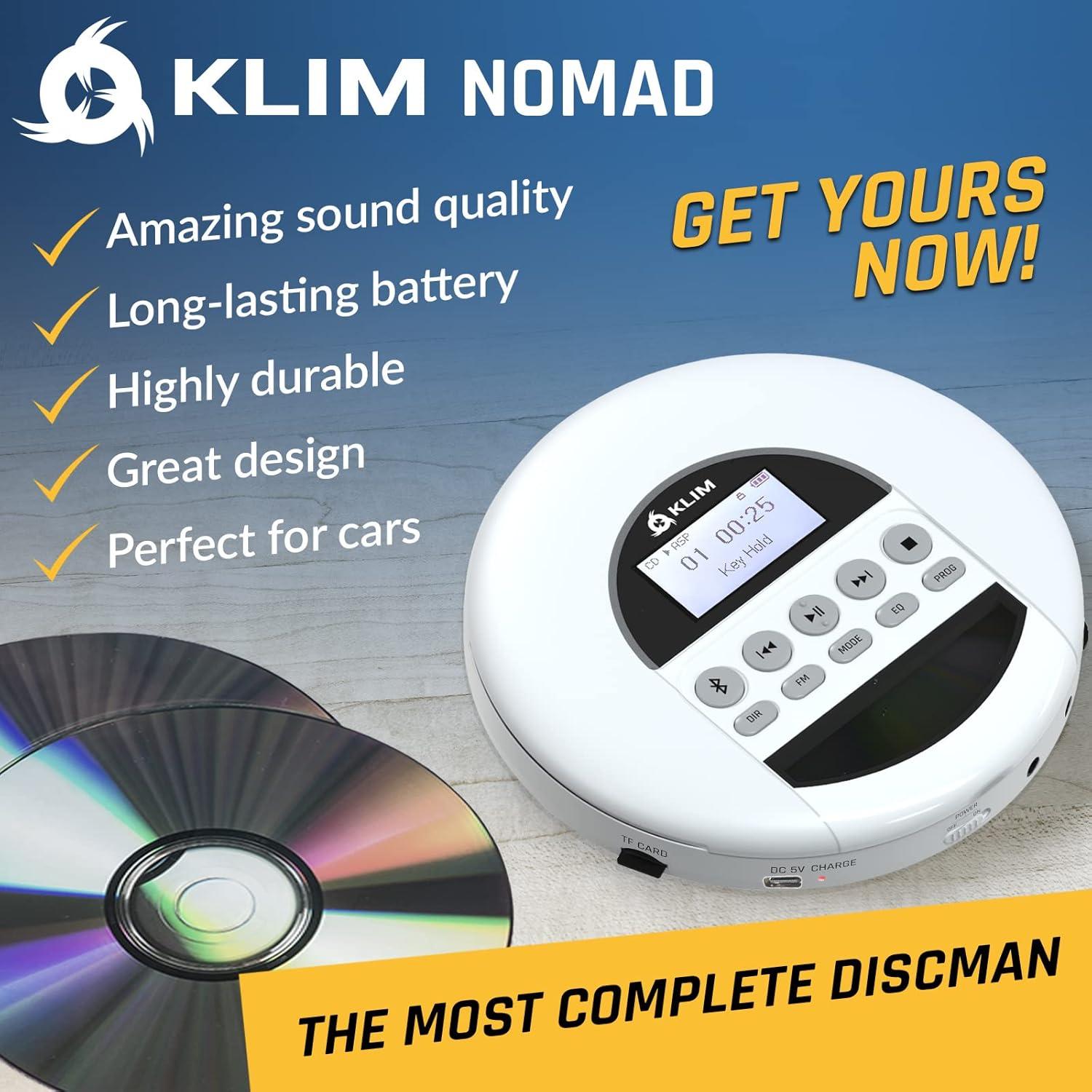 Reproductor de CD Portátil KLIM Nomad Blanco con Bluetooth y Auriculares