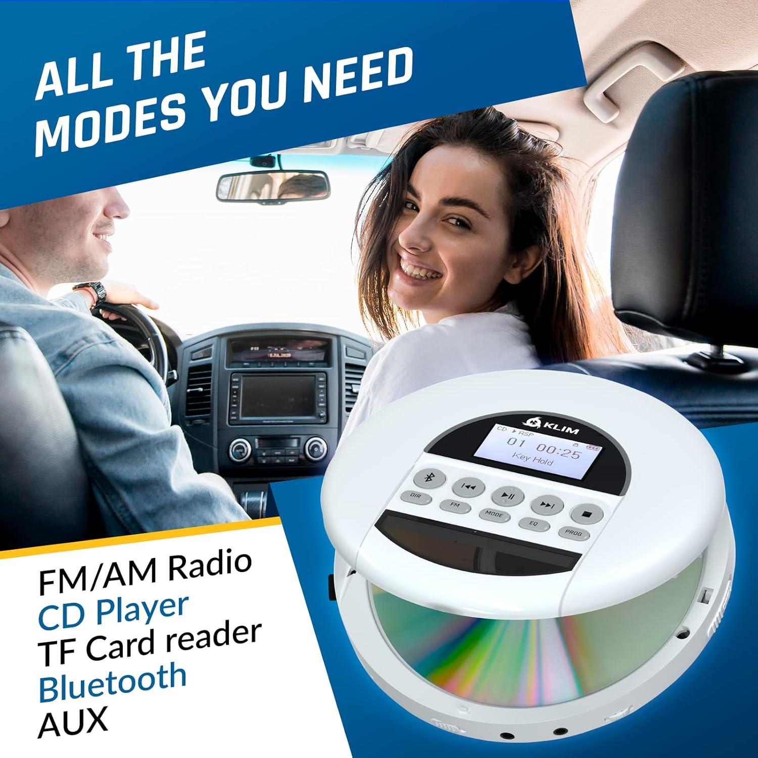 Reproductor de CD Portátil KLIM Nomad Blanco con Bluetooth y Auriculares