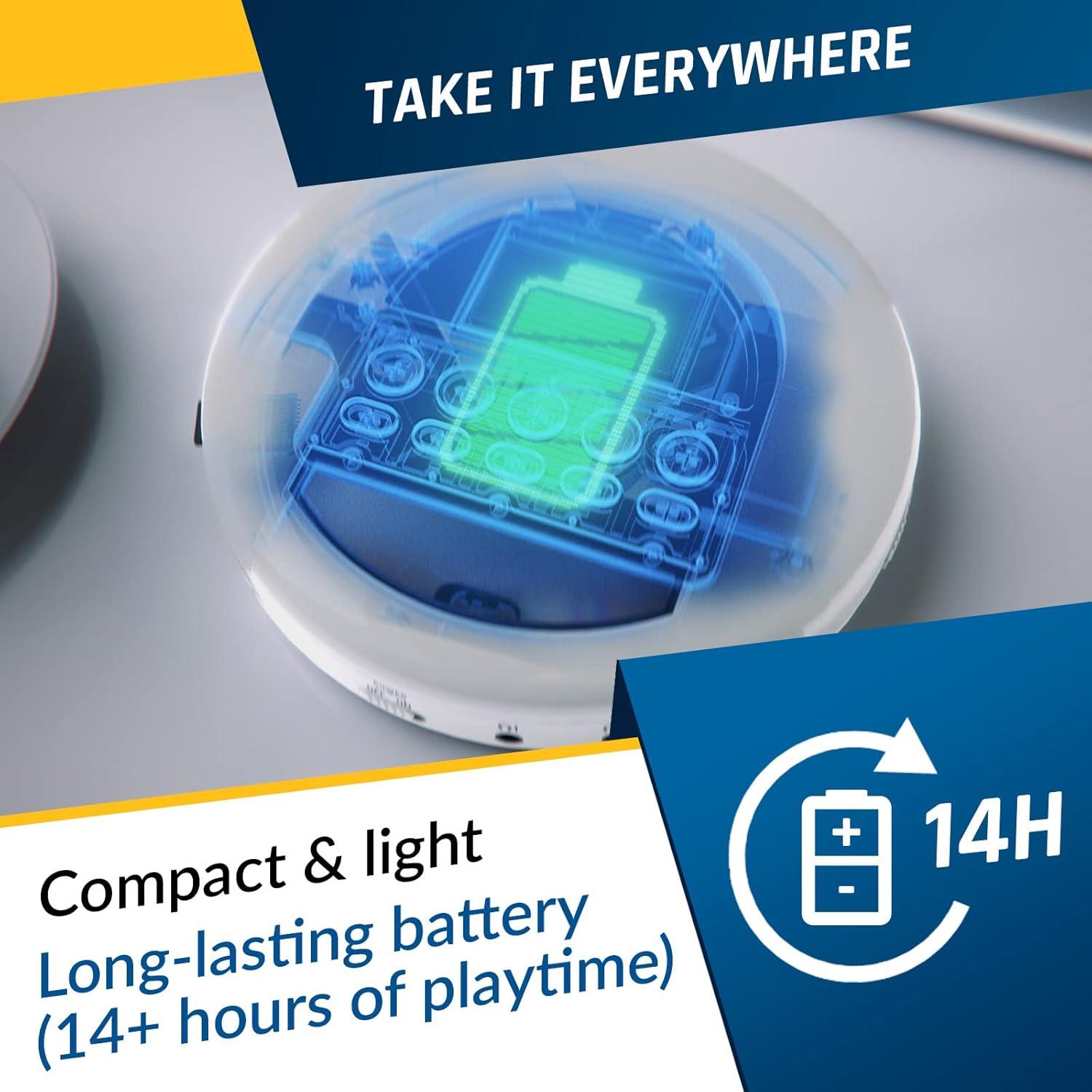 Reproductor de CD Portátil KLIM Nomad Blanco con Bluetooth y Auriculares