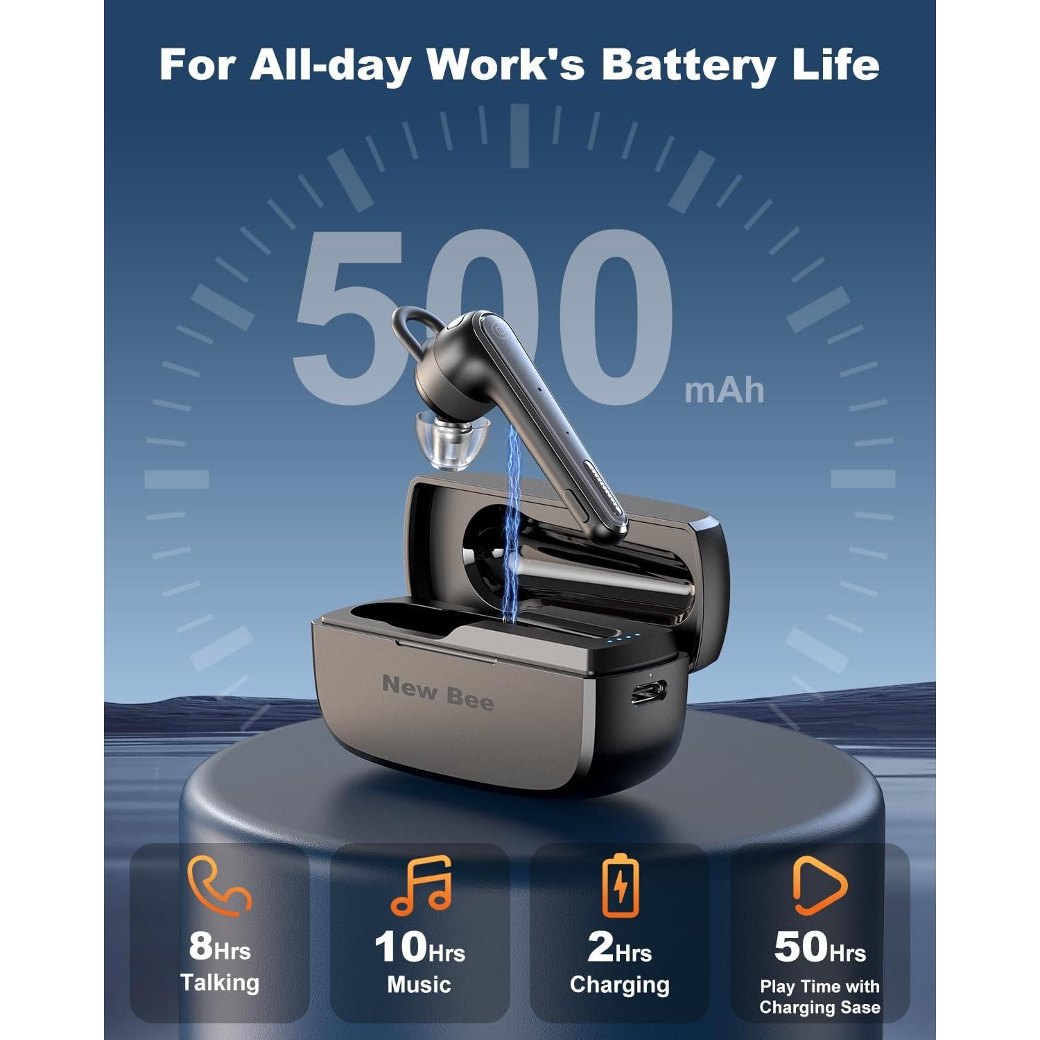 Auriculares Bluetooth 5.1 New Bee con Estuche 500mAh y 6 Puntas