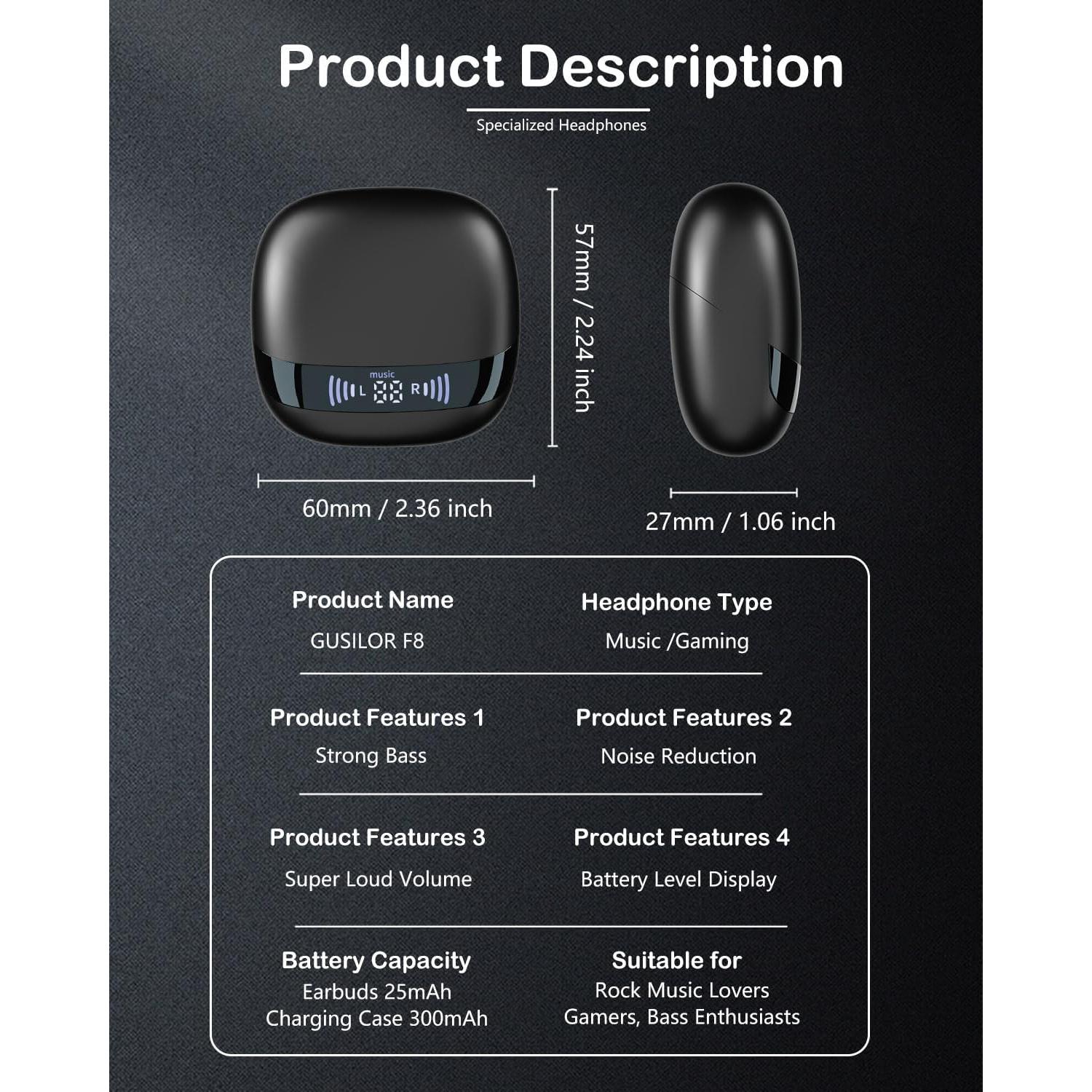 Auriculares Inalámbricos GUSILOR F8 Pro con Cancelación de Ruido