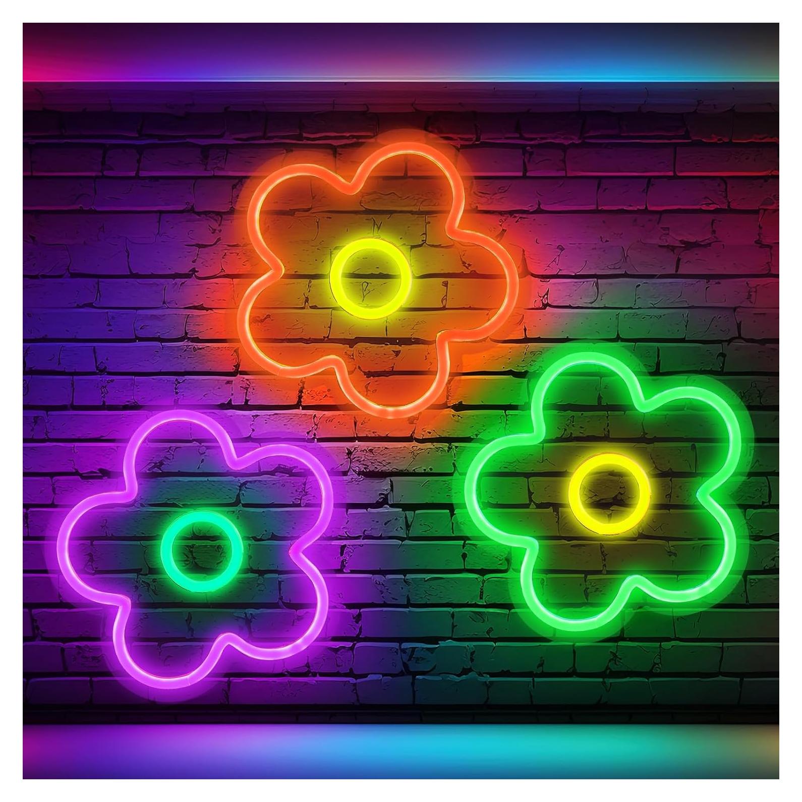 Letreros de Neón Floral LED Baquler 3 Pcs USB 22.86 cm