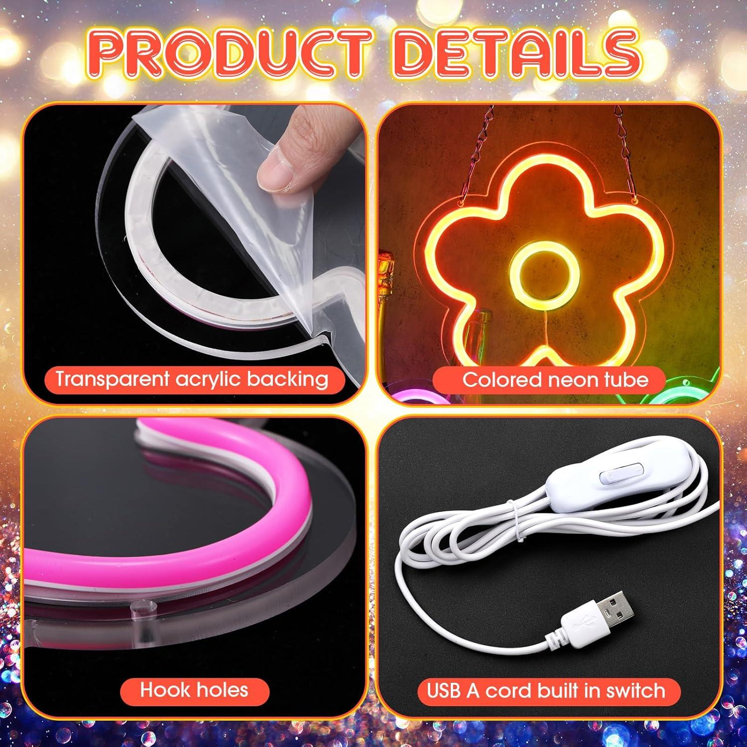 Letreros de Neón Floral LED Baquler 3 Pcs USB 22.86 cm