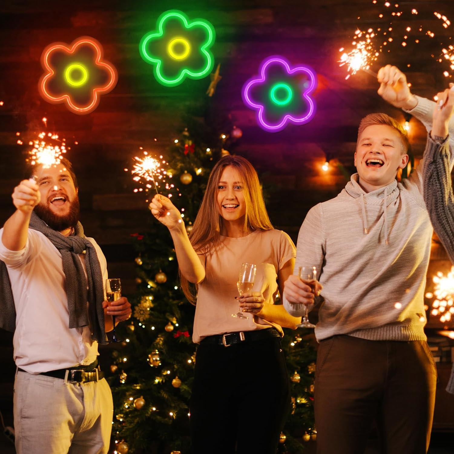 Letreros de Neón Floral LED Baquler 3 Pcs USB 22.86 cm