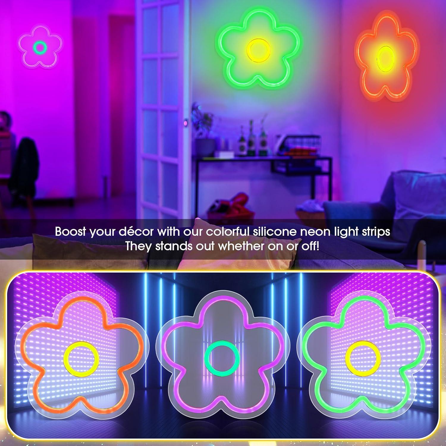 Letreros de Neón Floral LED Baquler 3 Pcs USB 22.86 cm