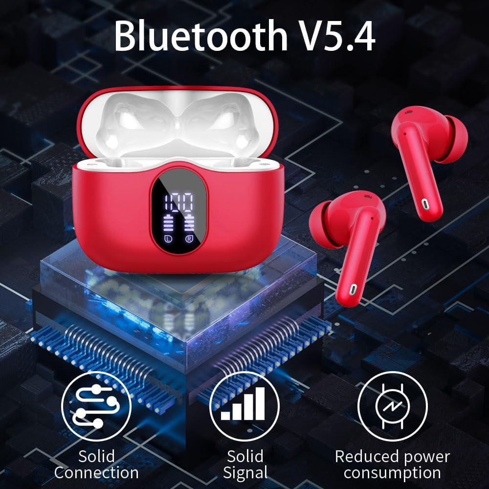 Auriculares Inalámbricos Btootos A90 Pro Bluetooth 5.4 Rojo