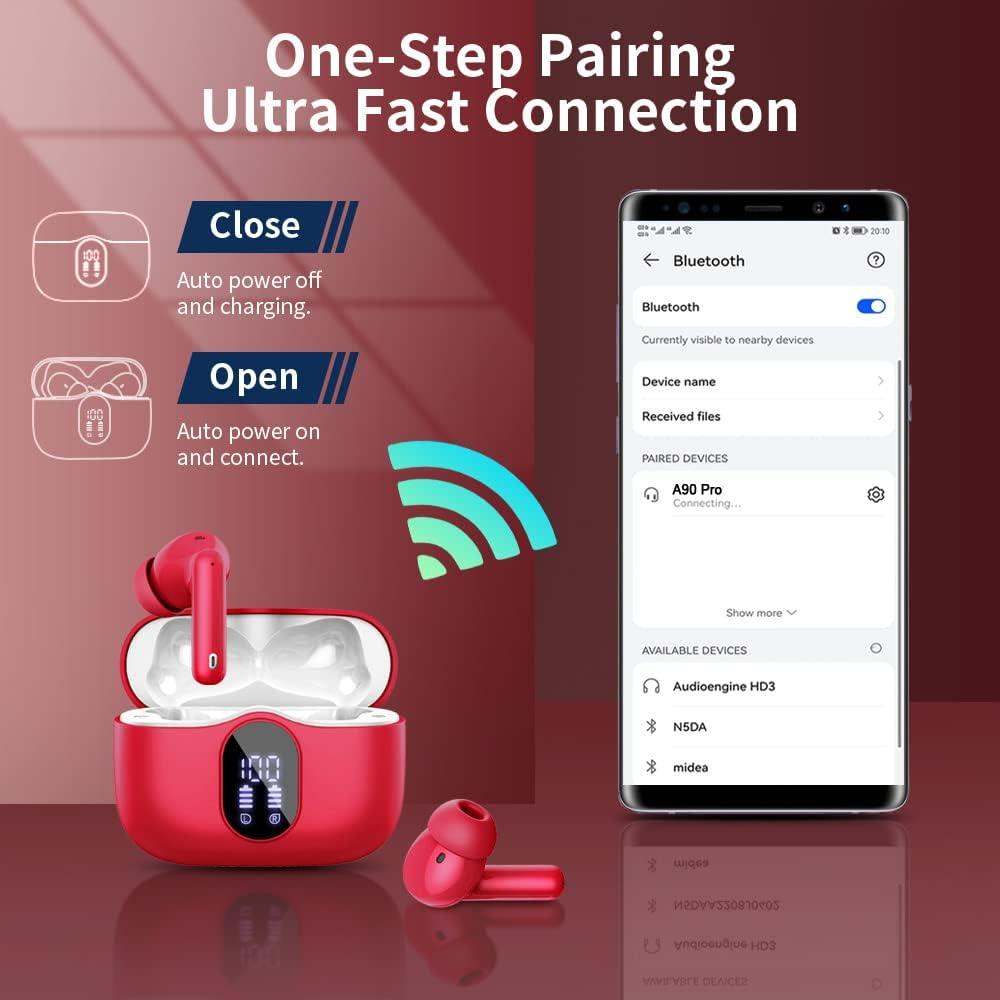 Auriculares Inalámbricos Btootos A90 Pro Bluetooth 5.4 Rojo