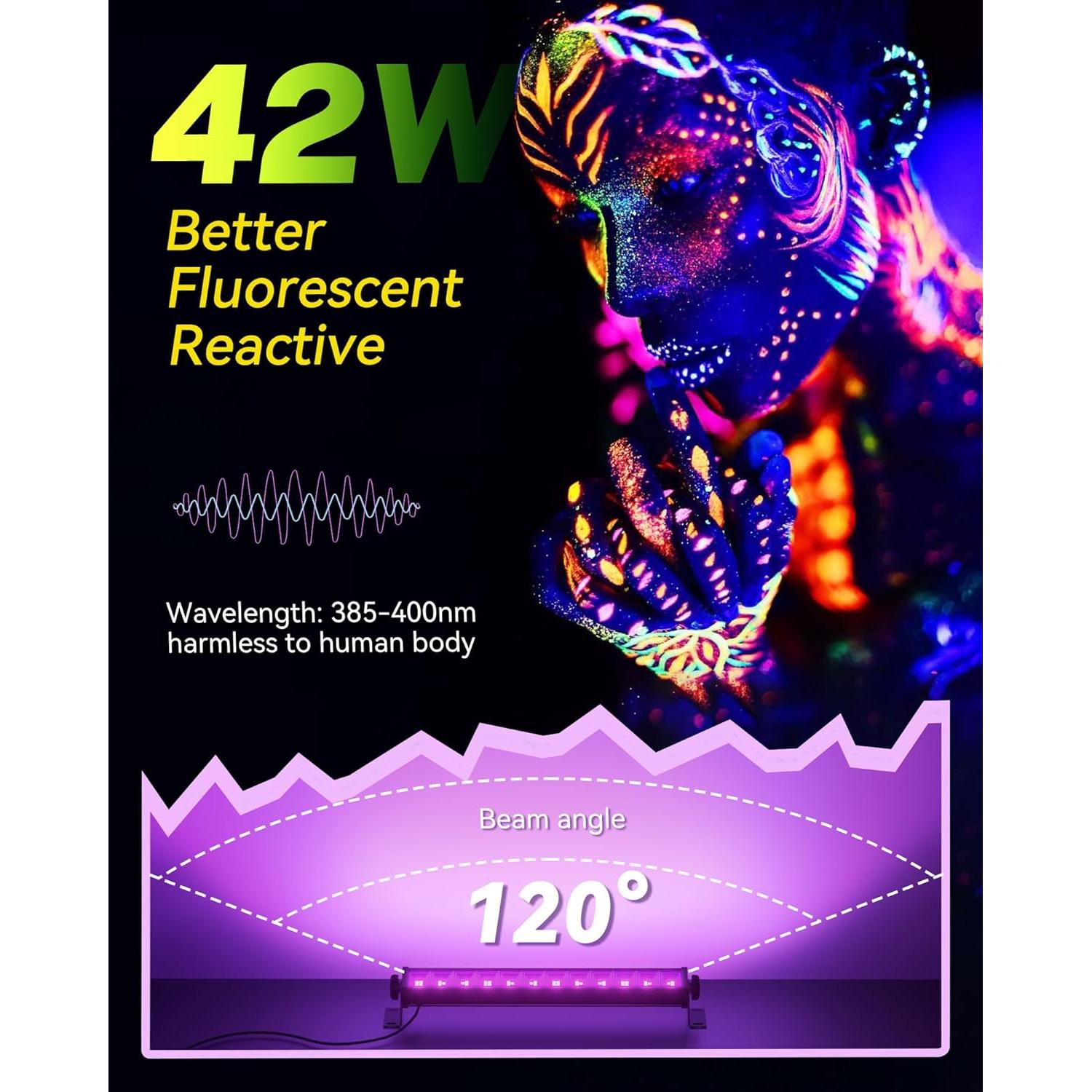 Barra de luz negra LED Linstaine 42W 1.83m para fiestas