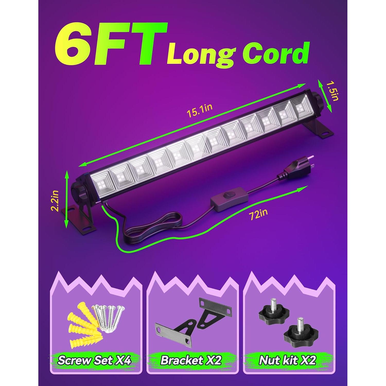 Barra de luz negra LED Linstaine 42W 1.83m para fiestas