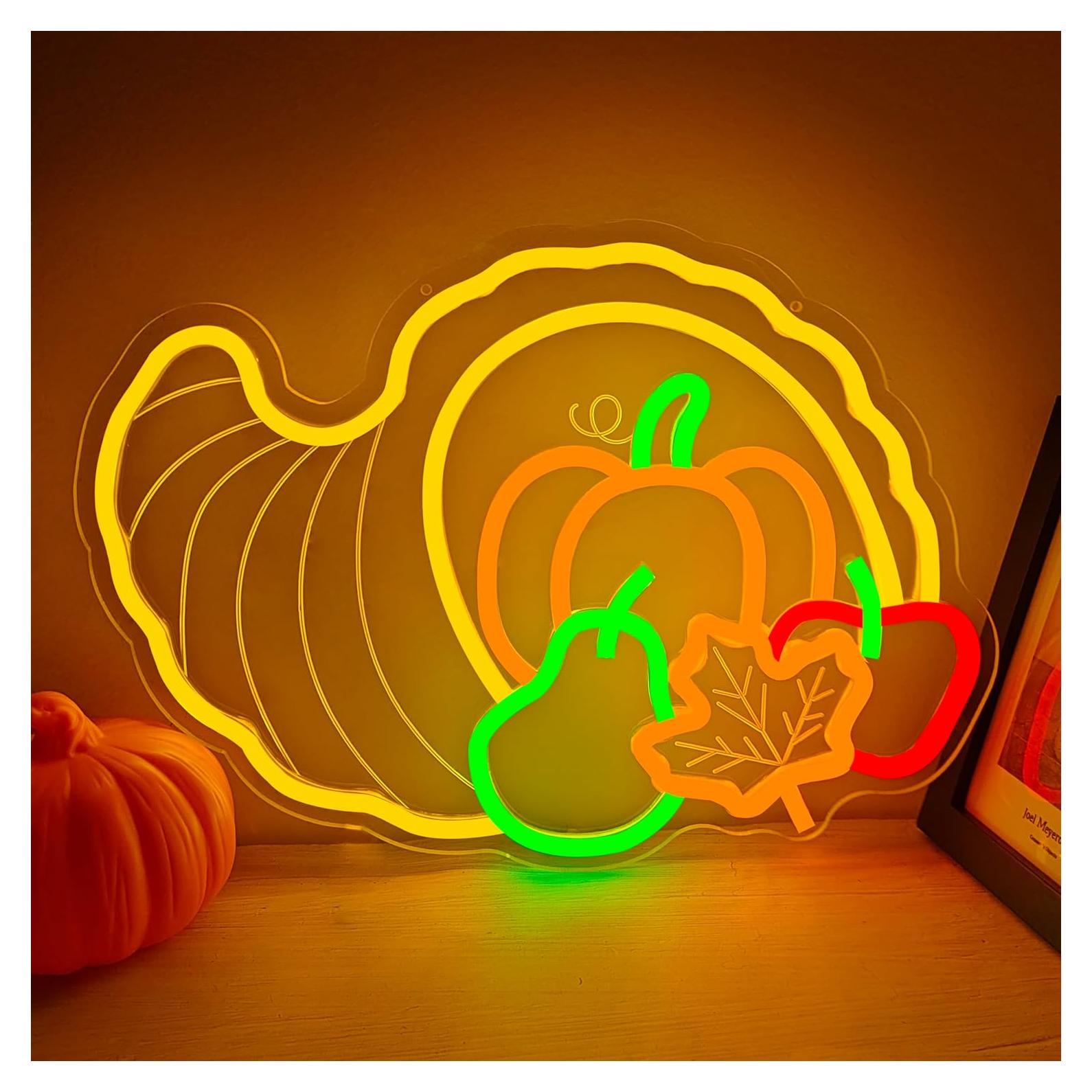 Cartel de Neón Led Cornucopia para Decoración de Acción de Gracias