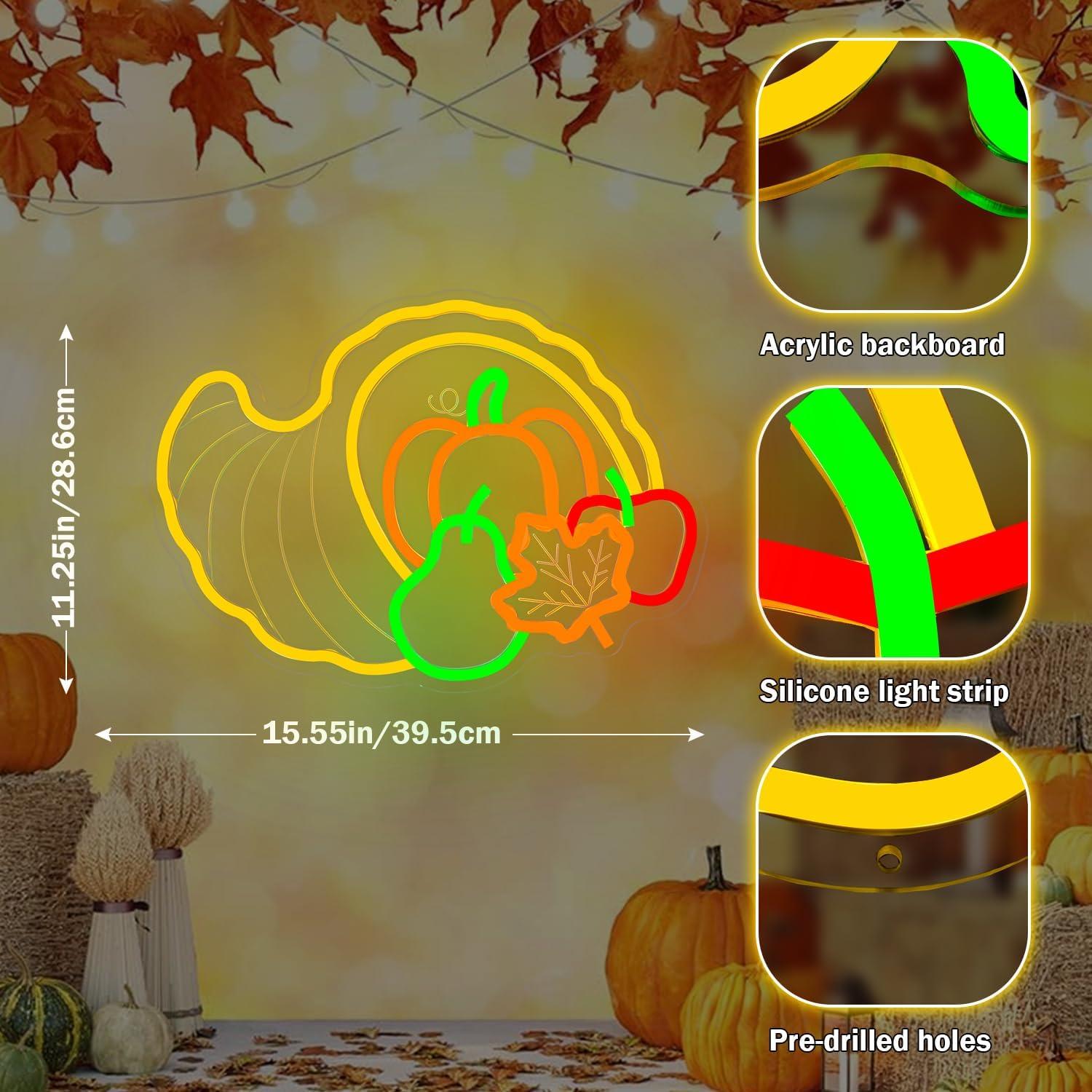 Cartel de Neón Led Cornucopia para Decoración de Acción de Gracias