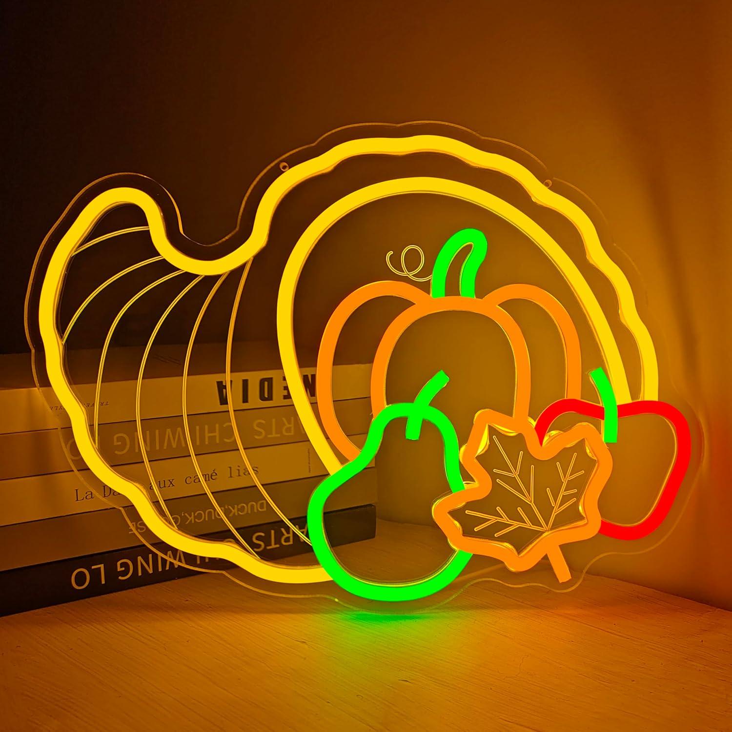 Cartel de Neón Led Cornucopia para Decoración de Acción de Gracias