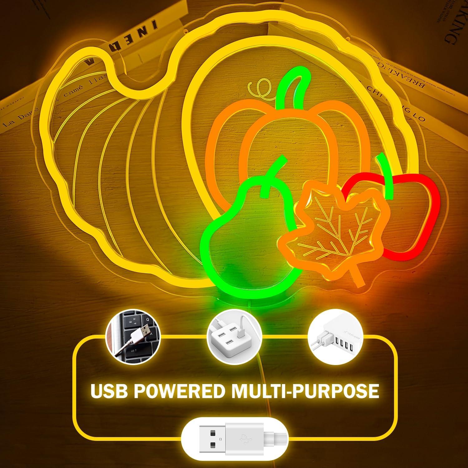 Cartel de Neón Led Cornucopia para Decoración de Acción de Gracias